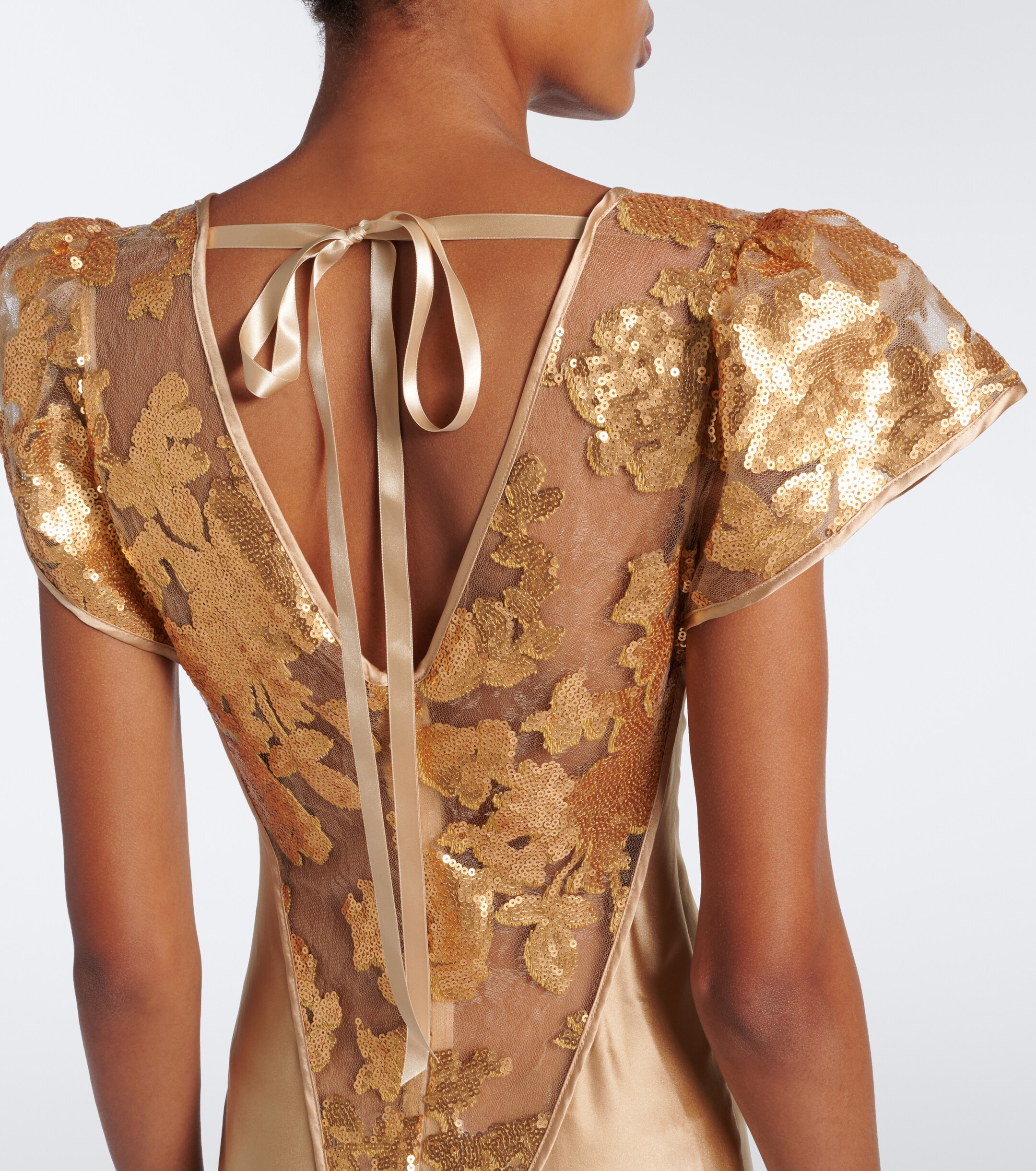 Rodarte Rodarte Lace-trimmed sequined silk satin gown