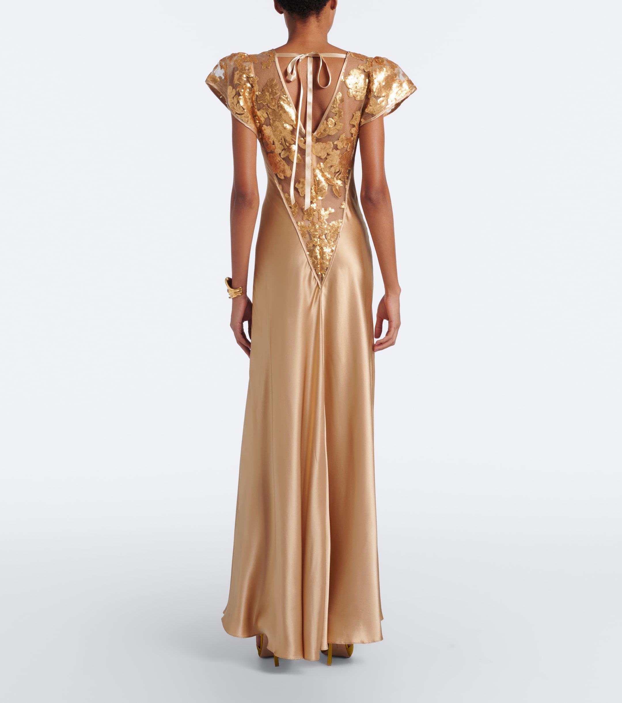 Rodarte Rodarte Lace-trimmed sequined silk satin gown