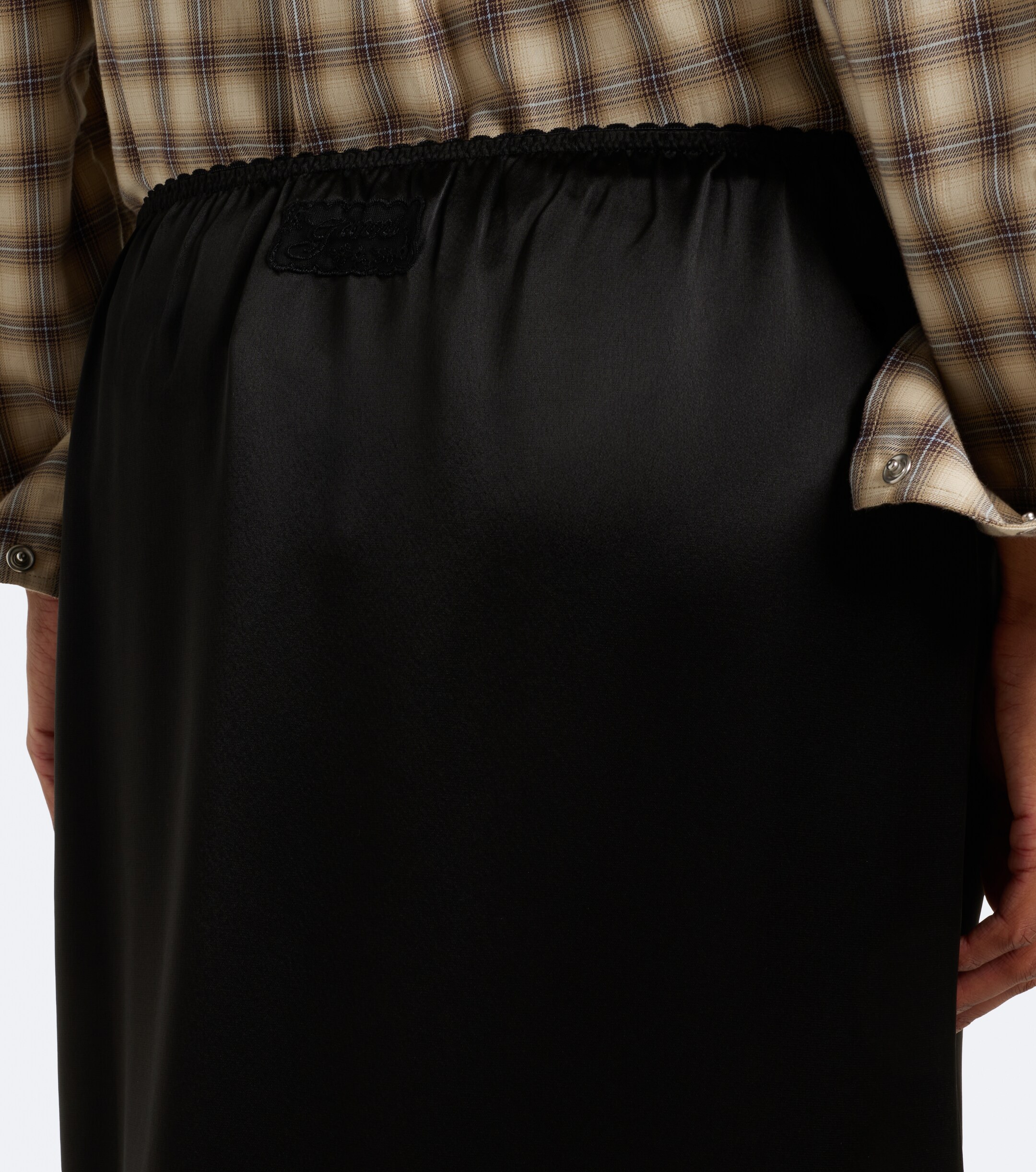 GANNI Ganni Lace-trimmed ruffled satin midi skirt