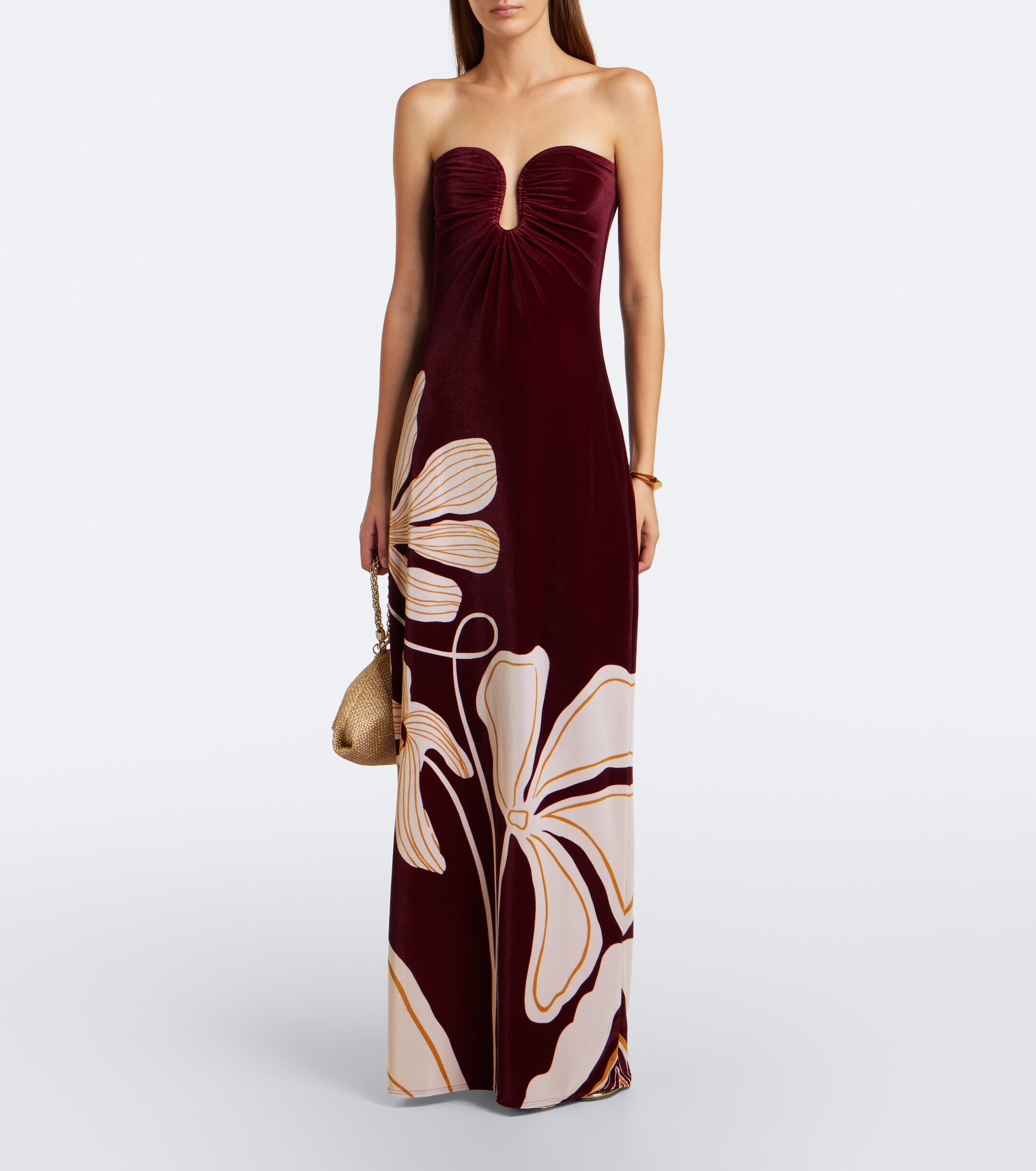 Cala de la Cruz Cala de la Cruz Yves floral gathered velvet gown