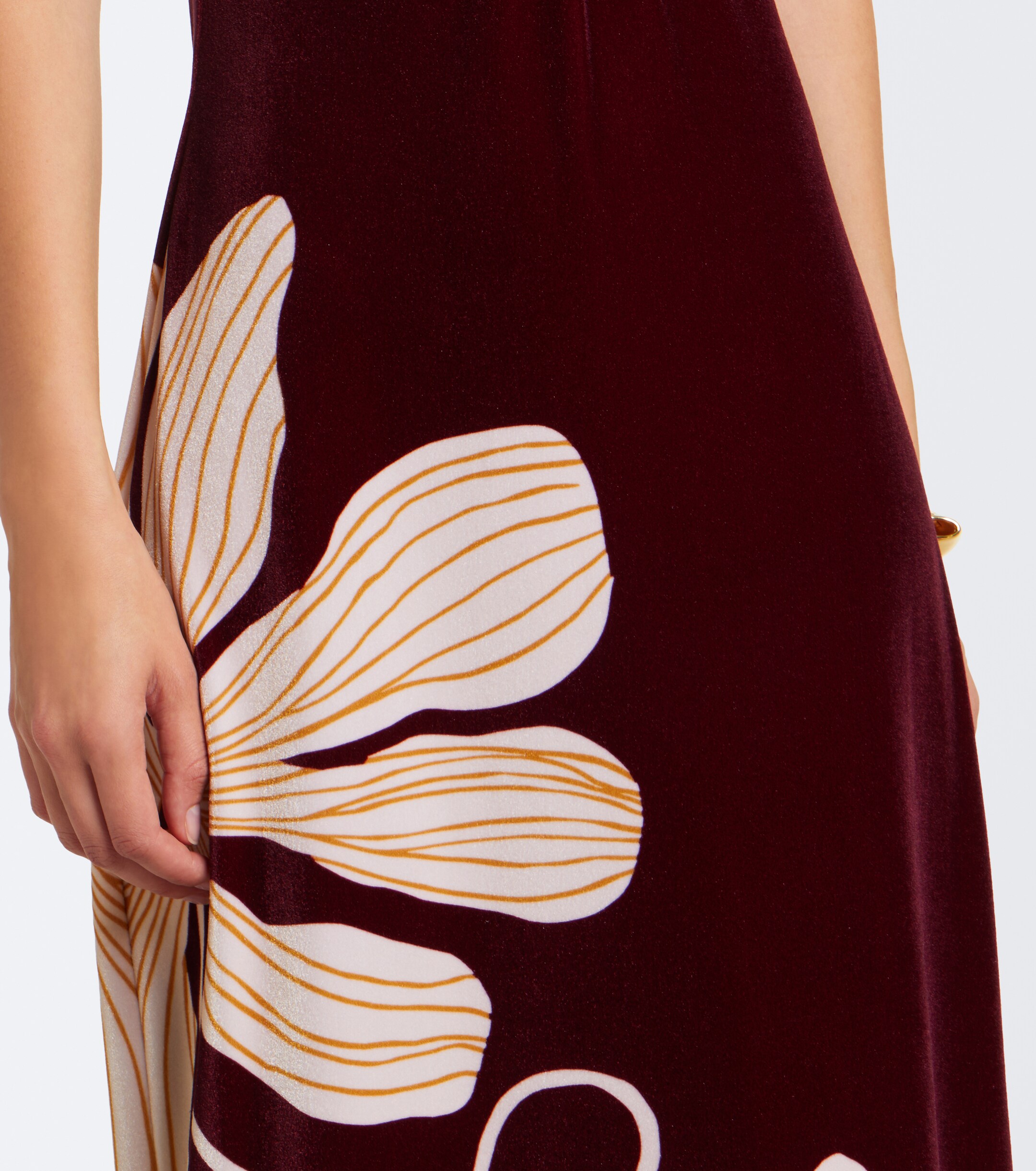 Cala de la Cruz Cala de la Cruz Yves floral gathered velvet gown