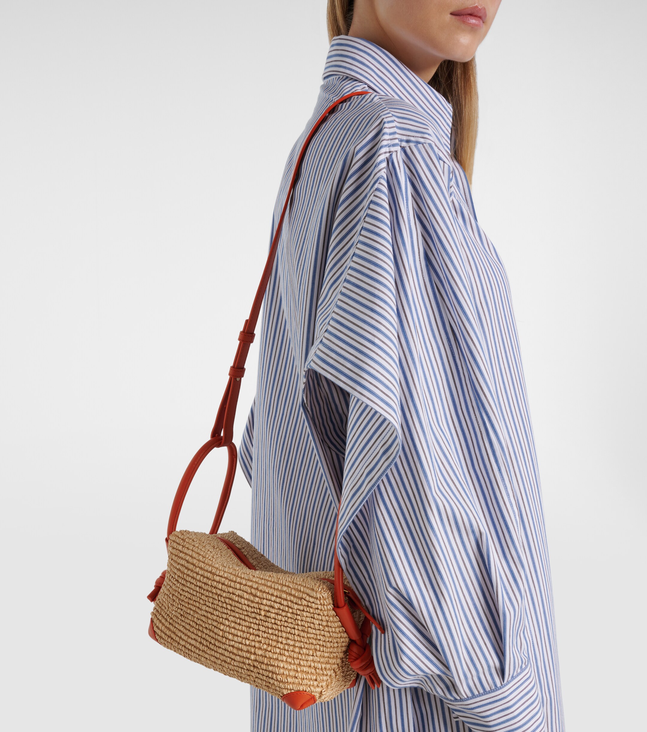 Bottega Veneta Loop leather-trimmed raffia tote bag