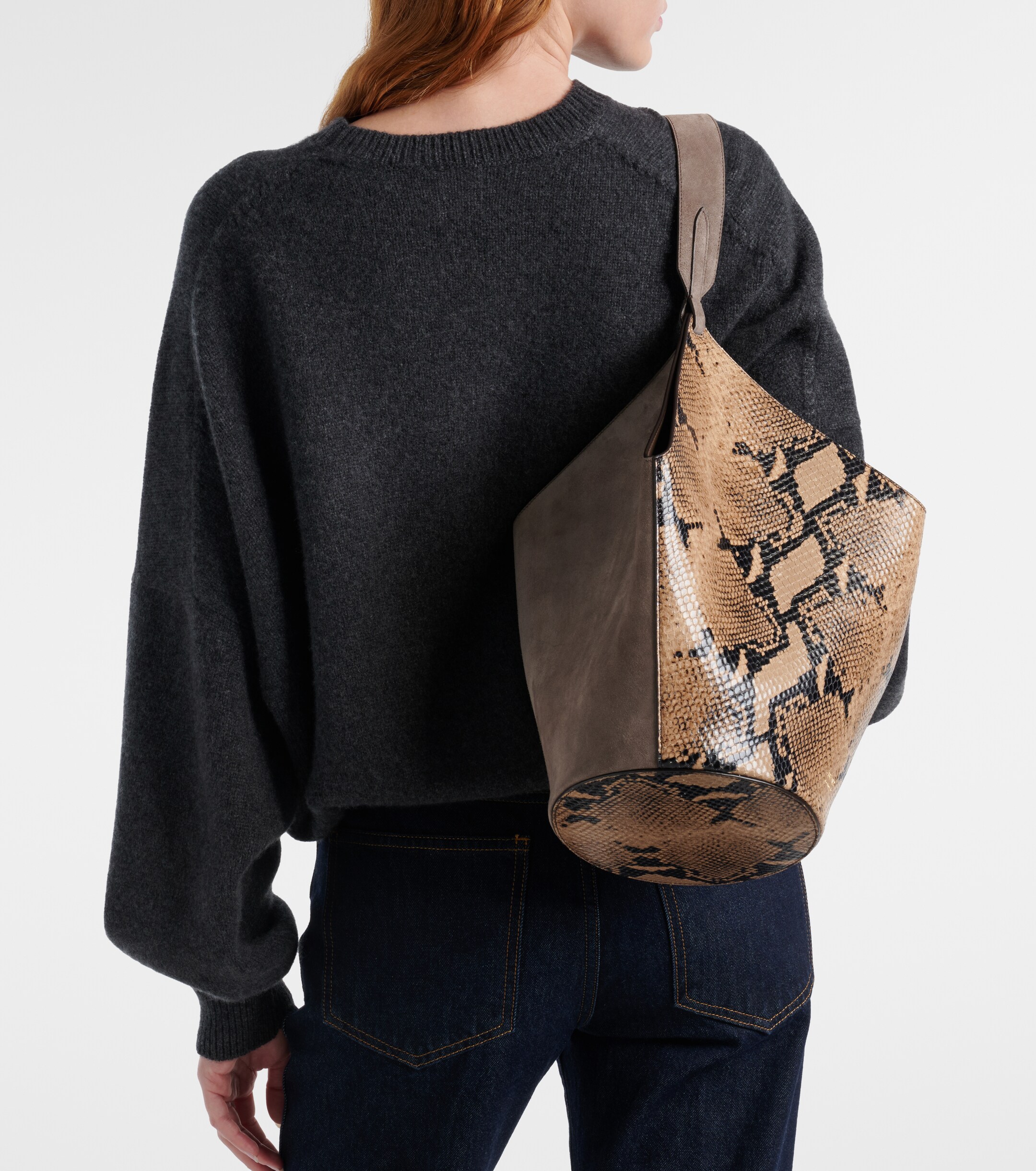 KHAITE Lotus Small snake-effect leather tote bag