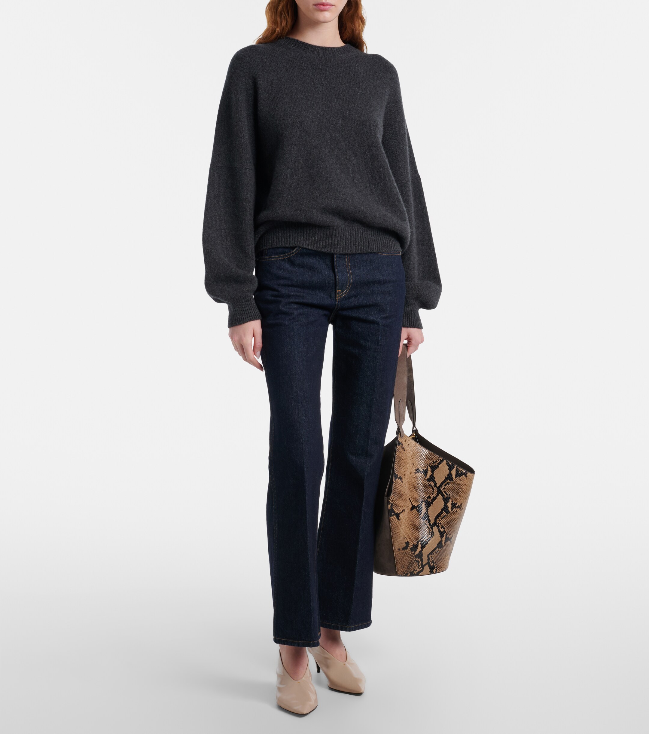 KHAITE Lotus Small snake-effect leather tote bag