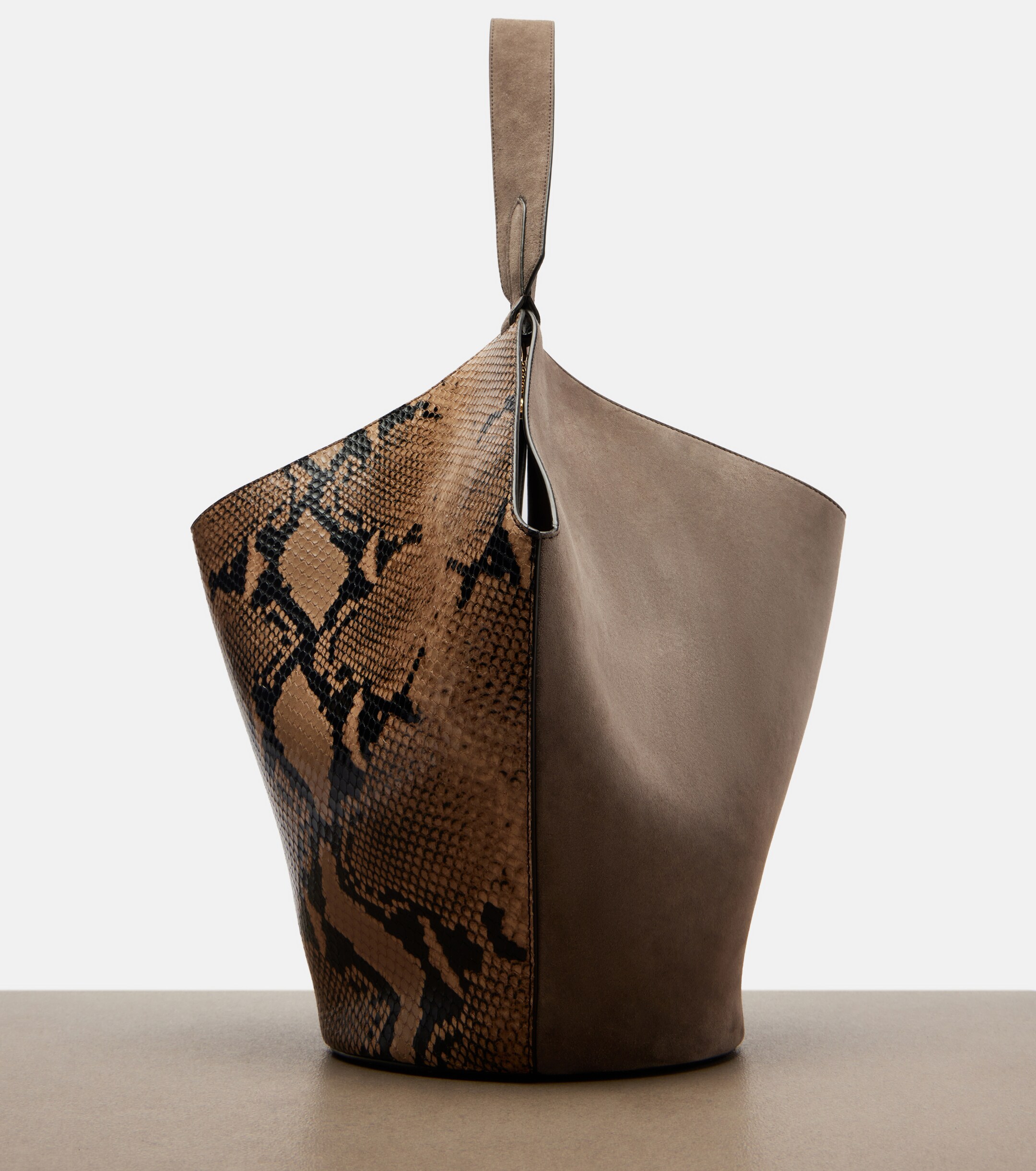 KHAITE Lotus Small snake-effect leather tote bag