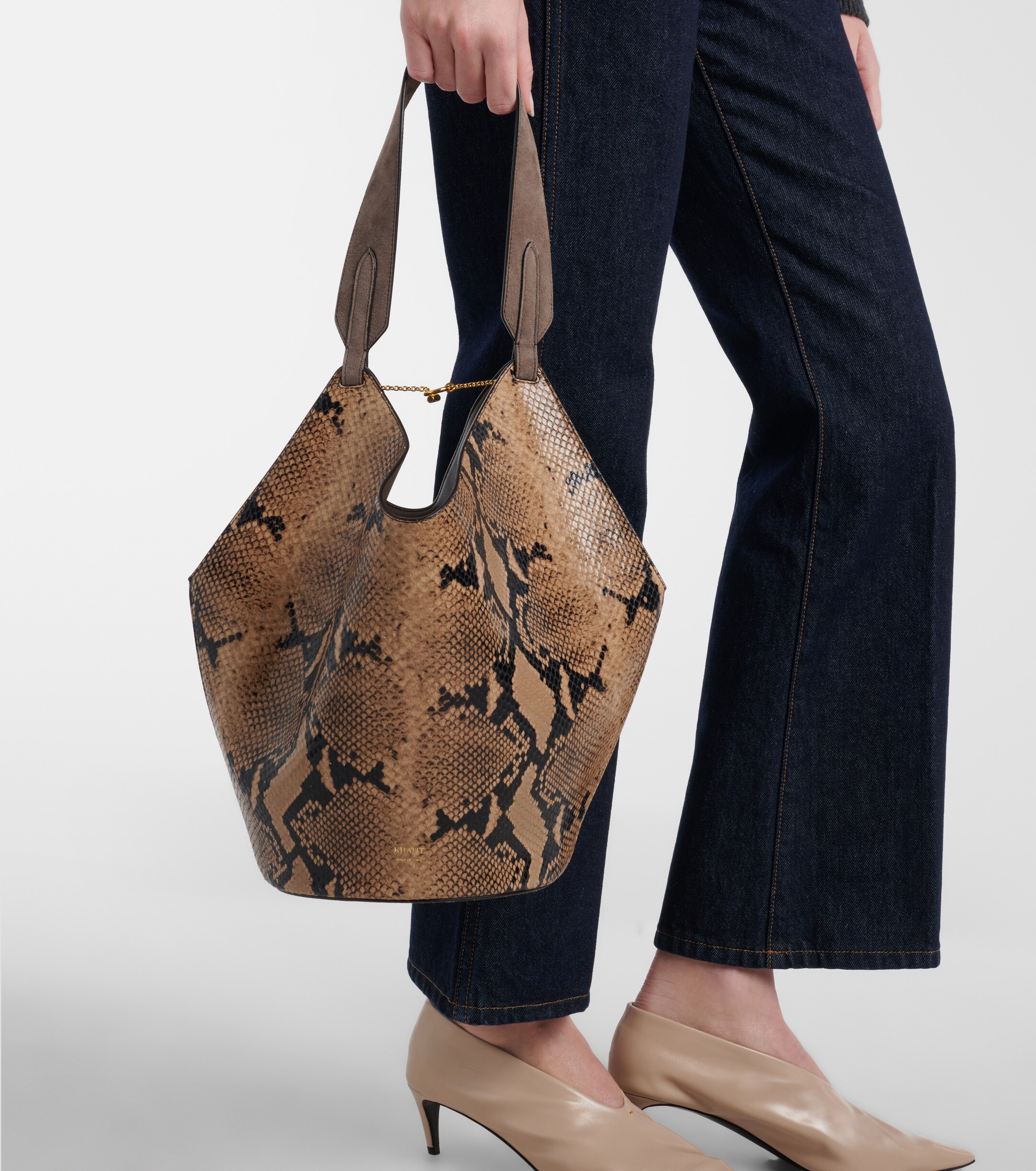 KHAITE Lotus Small snake-effect leather tote bag