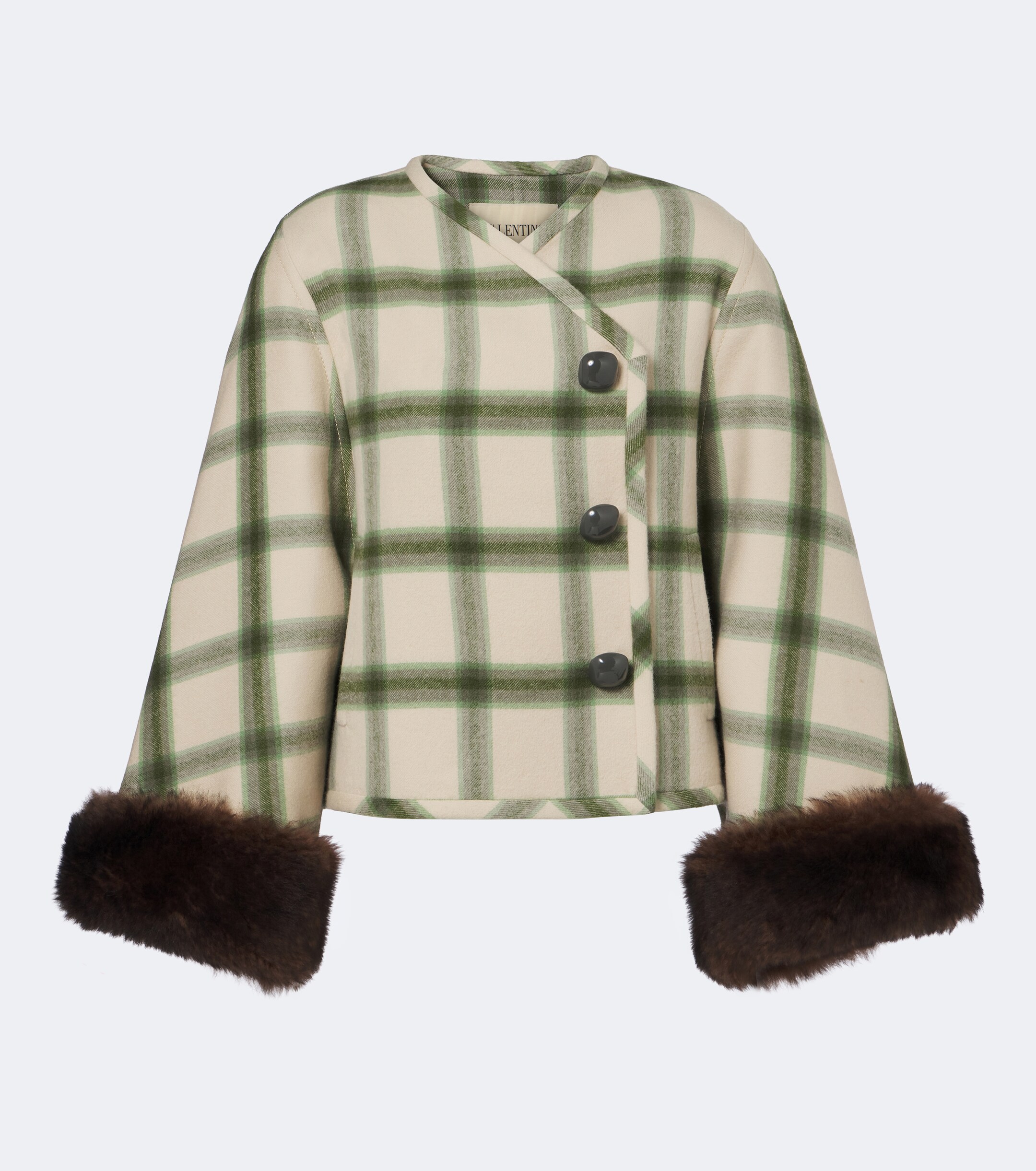 Valentino Garavani Valentino Garavani Plaid shearling-trimmed virgin wool jacket