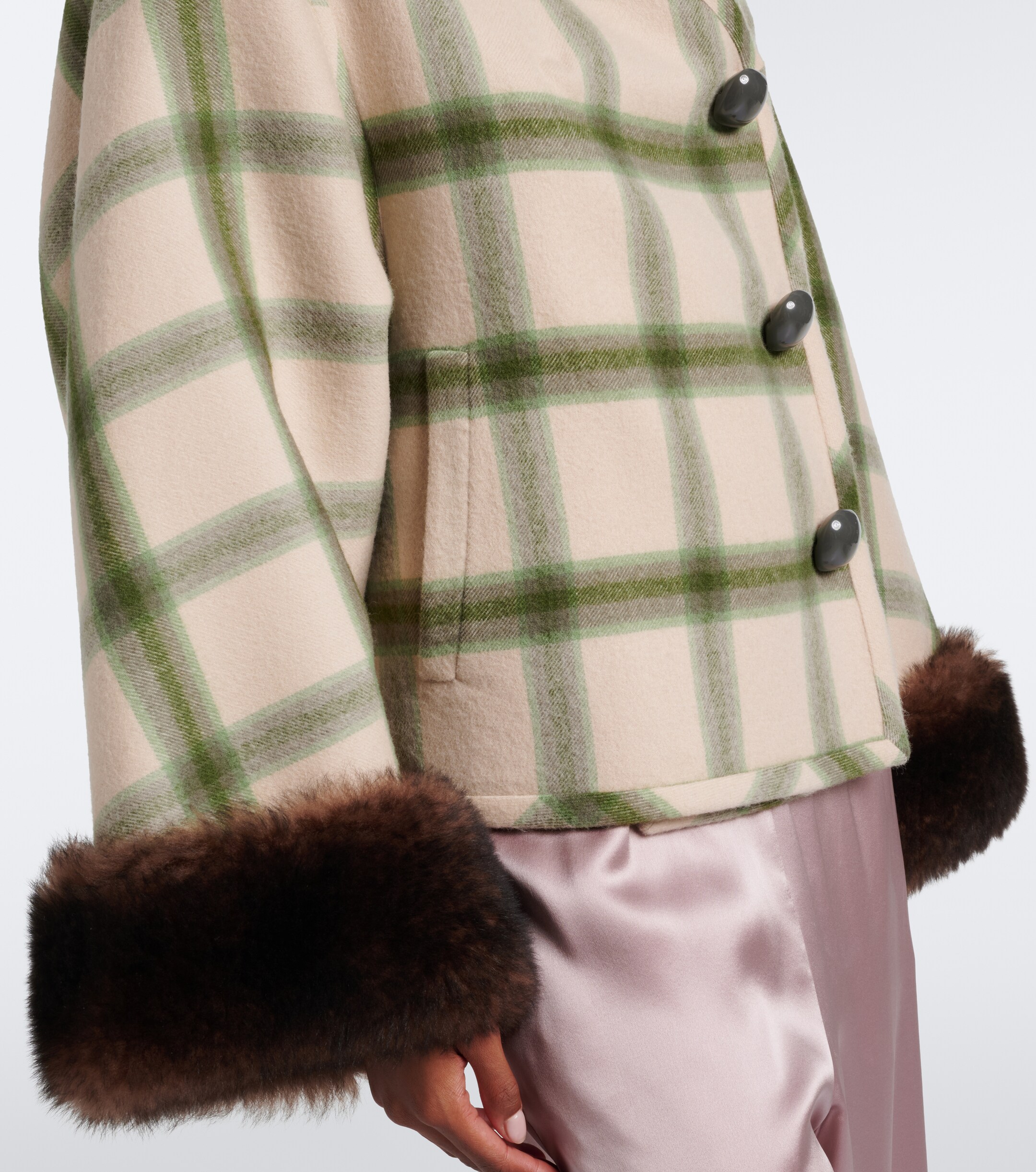Valentino Garavani Valentino Garavani Plaid shearling-trimmed virgin wool jacket