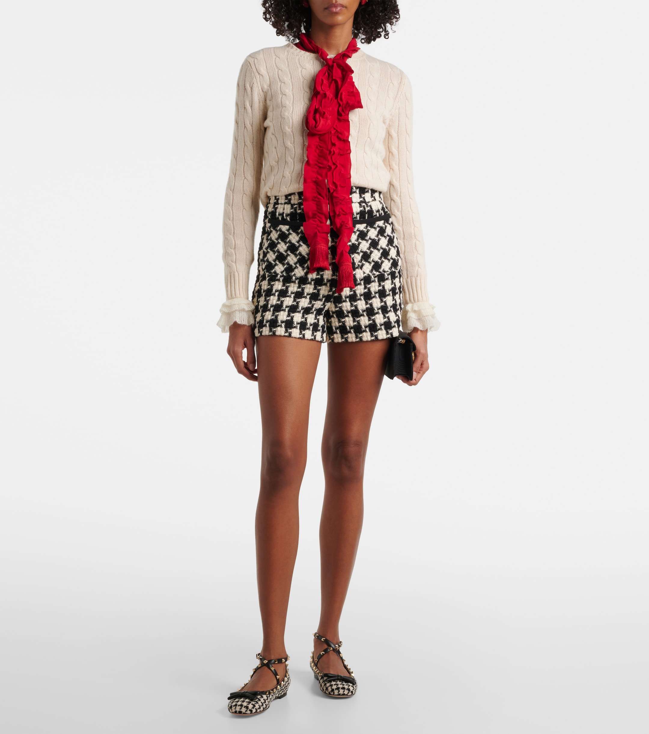 Valentino Garavani Rockstud bouclé ballet flats thumbnail