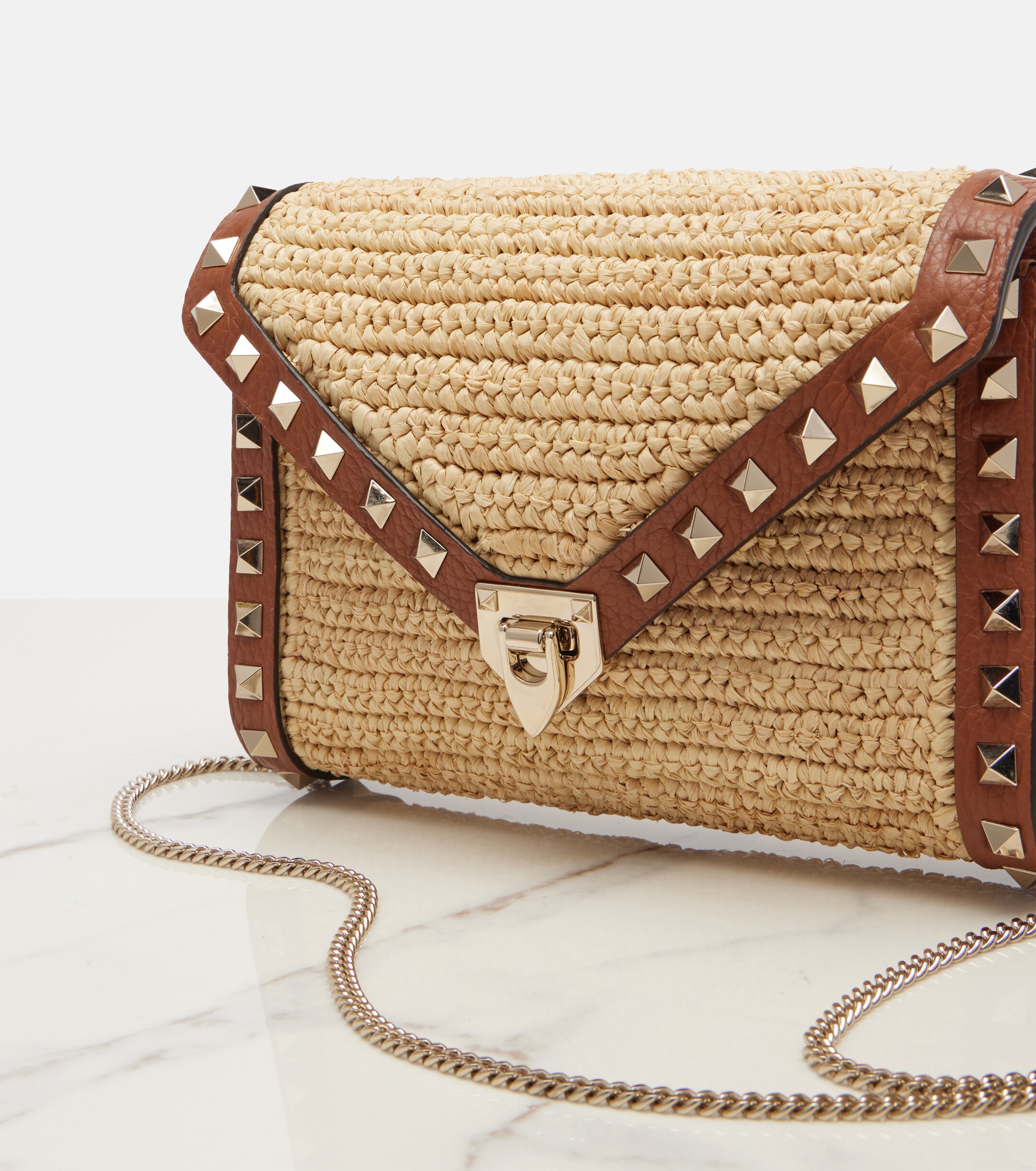 Valentino Garavani Rockstud Mini raffia shoulder bag thumbnail