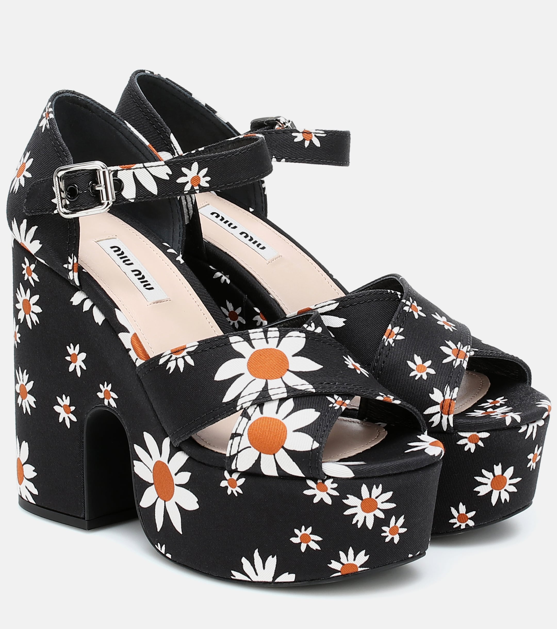 花 Miu Miu Miu - Daisy gabardine platform sandals | Plush