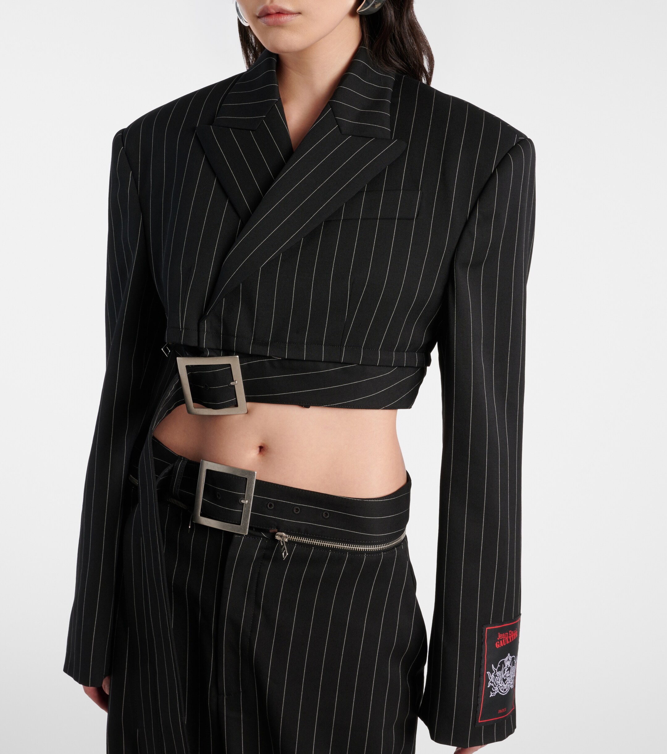 Jean Paul Gaultier Pinstripe cropped wool blazer thumbnail