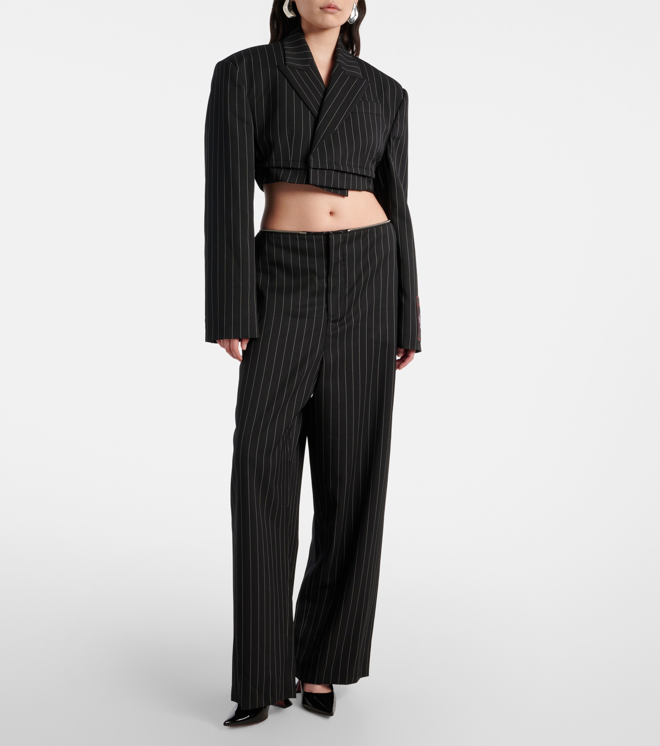Jean Paul Gaultier Pinstripe cropped wool blazer thumbnail