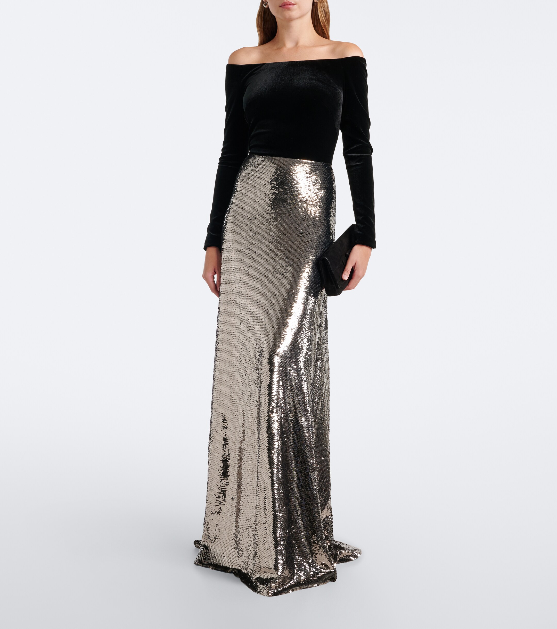 Monique Lhuillier Monique Lhuillier Sequined velvet-paneled off-shoulder gown