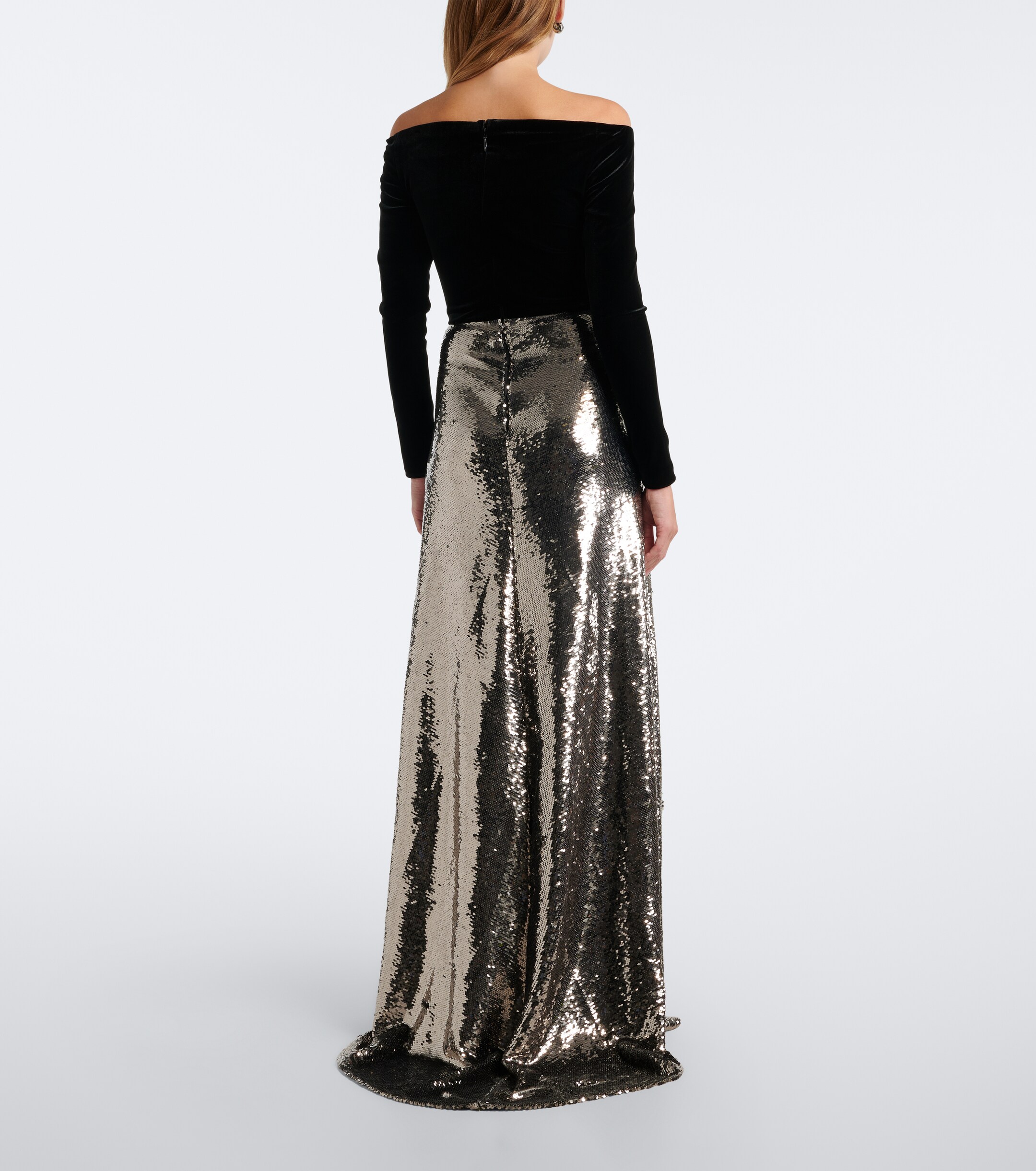 Monique Lhuillier Monique Lhuillier Sequined velvet-paneled off-shoulder gown