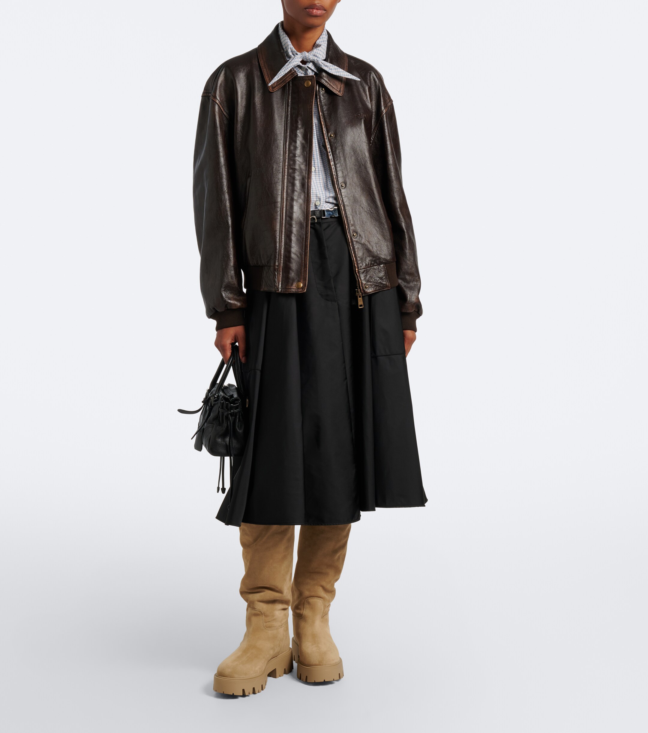 Prada Prada Shearling-lined suede knee-high boots