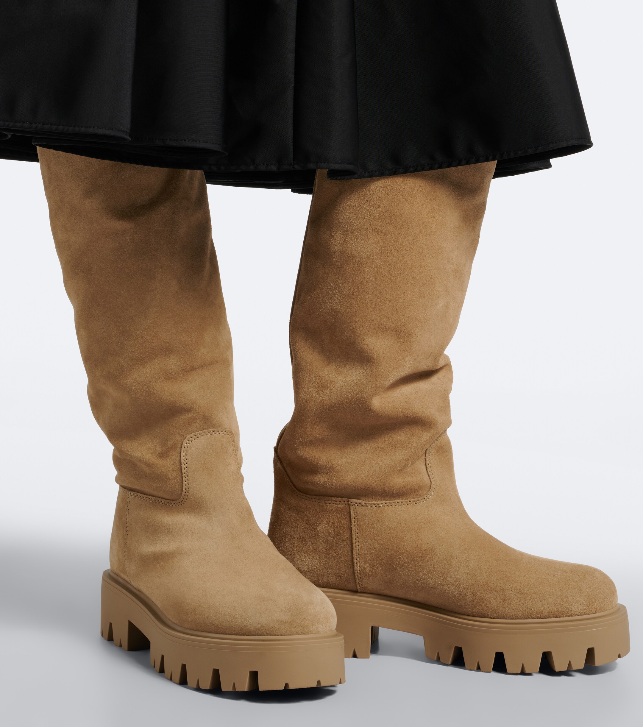 Prada Prada Shearling-lined suede knee-high boots