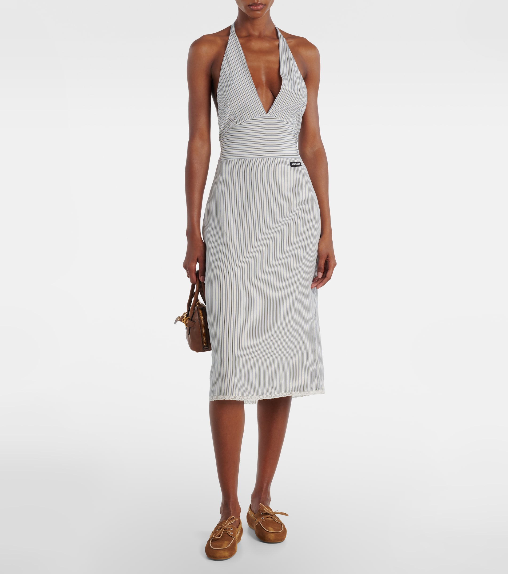 Miu Miu - Striped silk crpe de chine midi dress | Plush