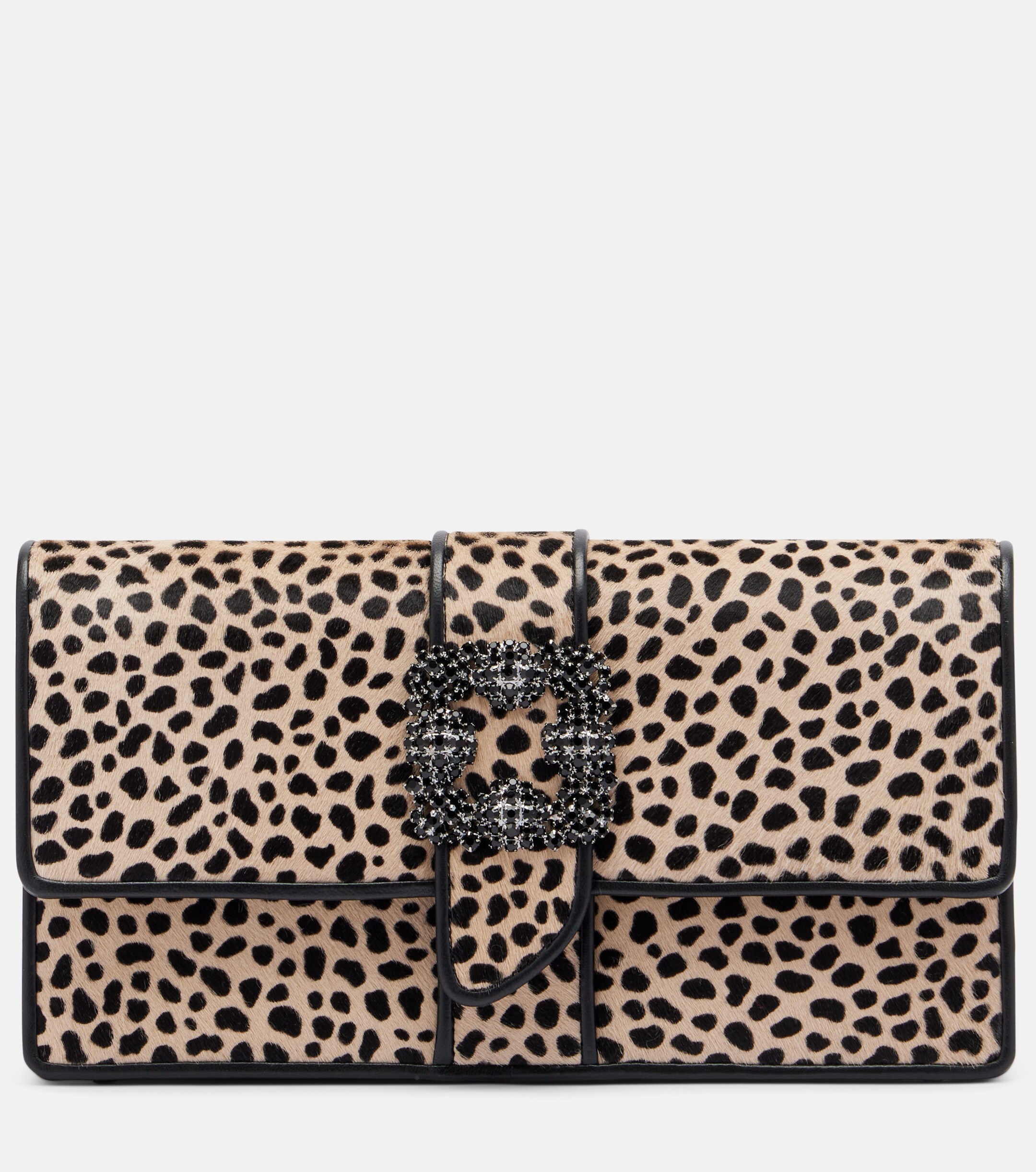 MANOLO BLAHNIK Capri embellished calf hair clutch