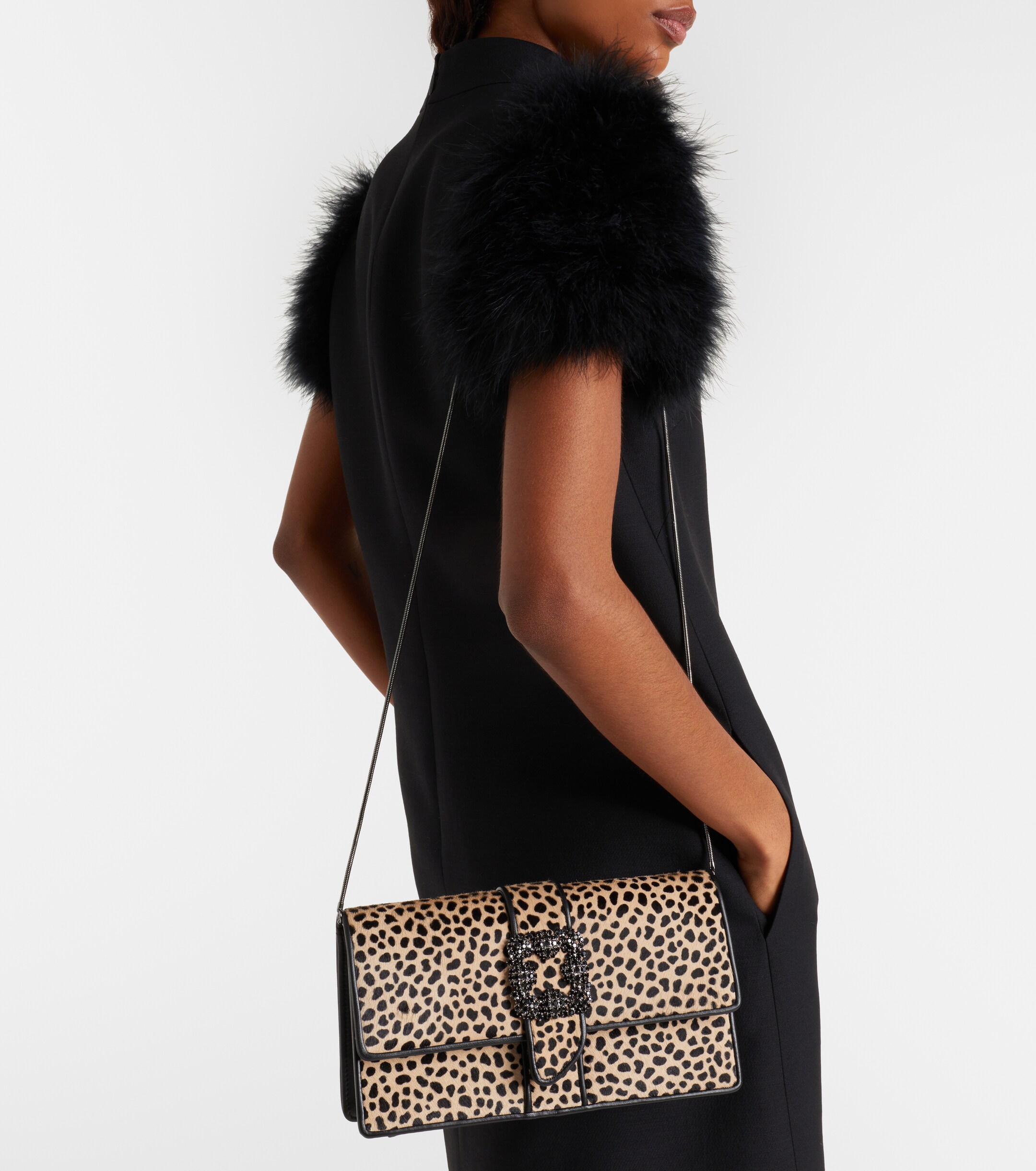 MANOLO BLAHNIK Capri embellished calf hair clutch