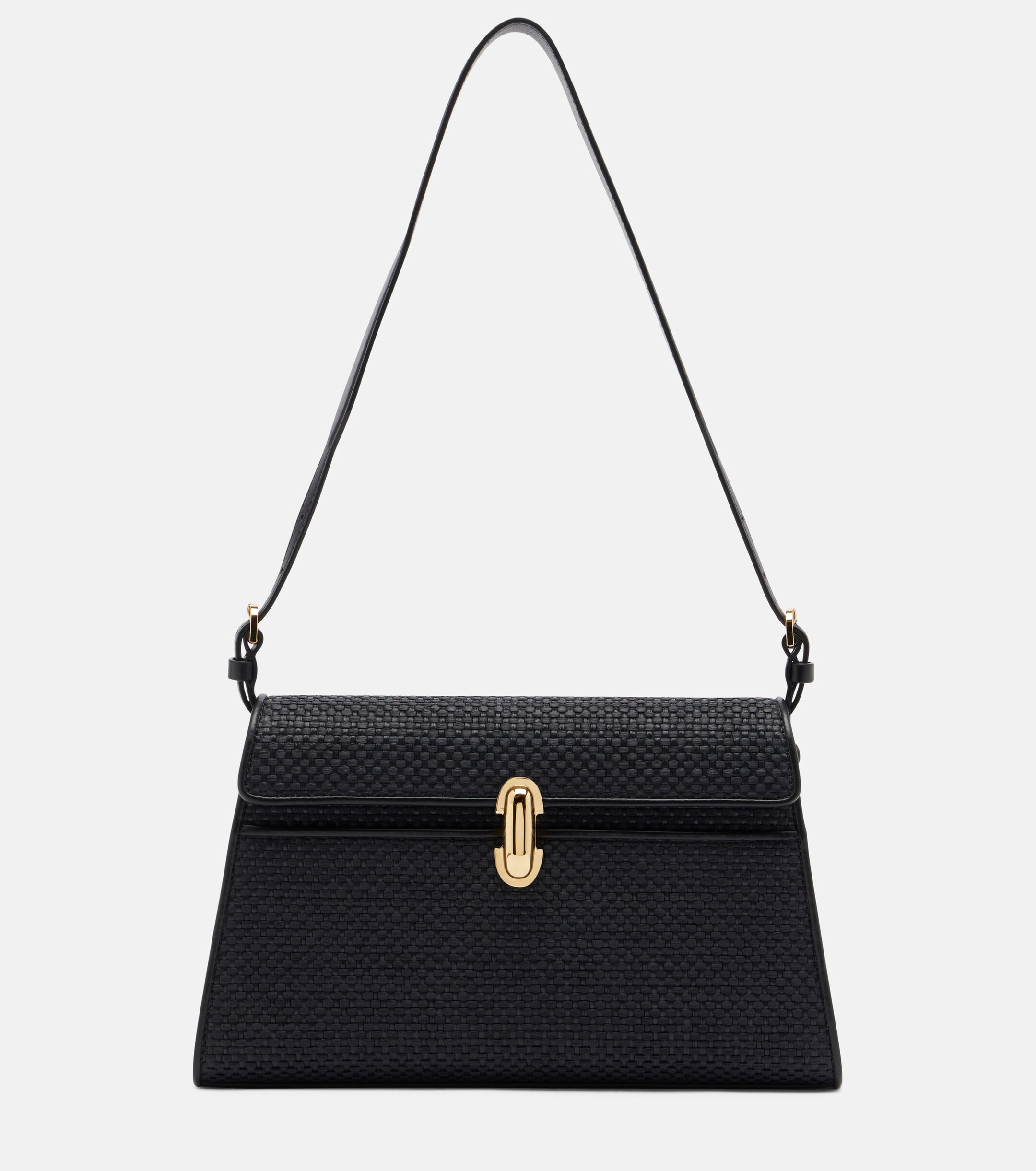 Savette Symmetry leather-trimmed raffia shoulder bag