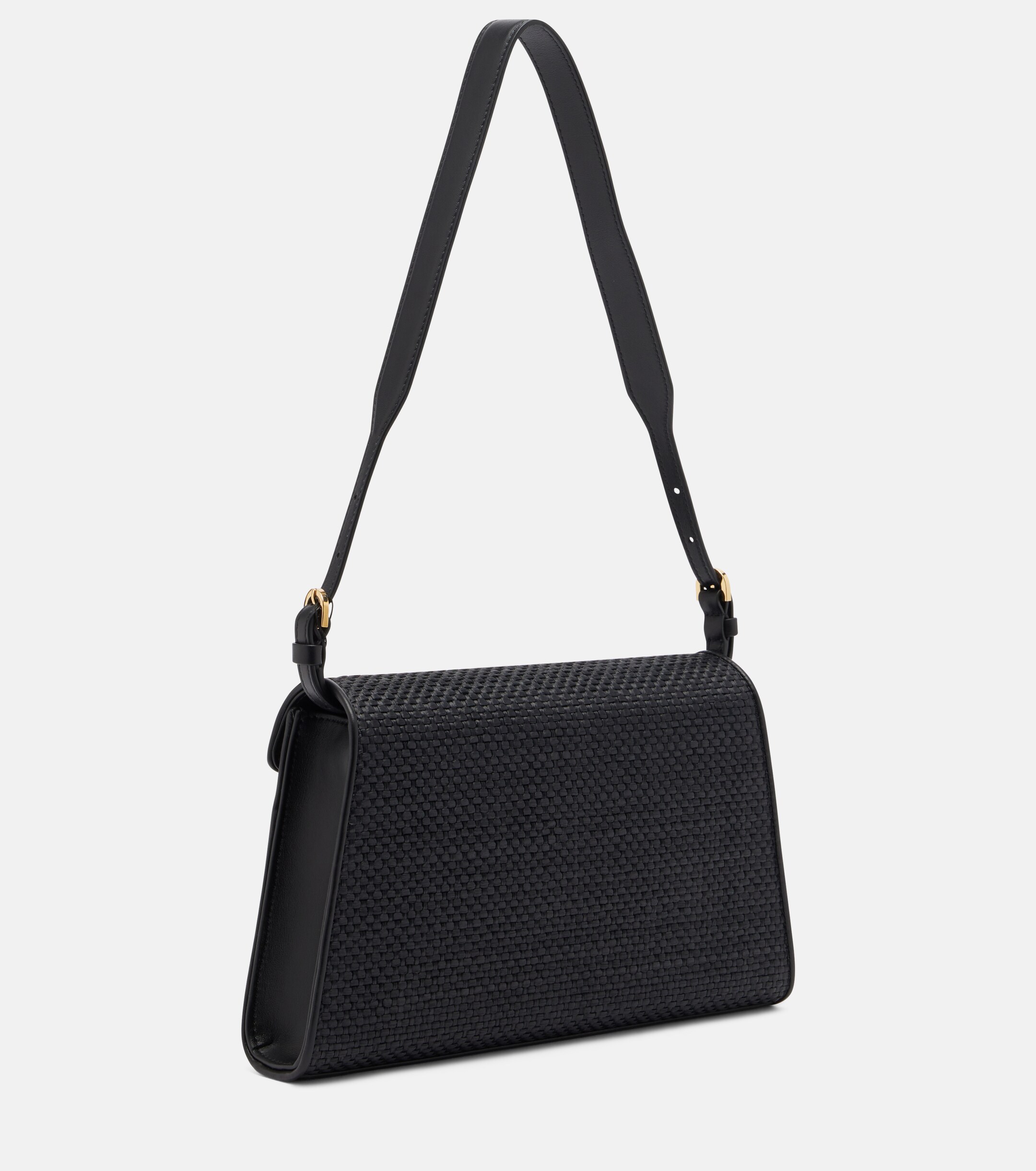 Savette Symmetry leather-trimmed raffia shoulder bag thumbnail