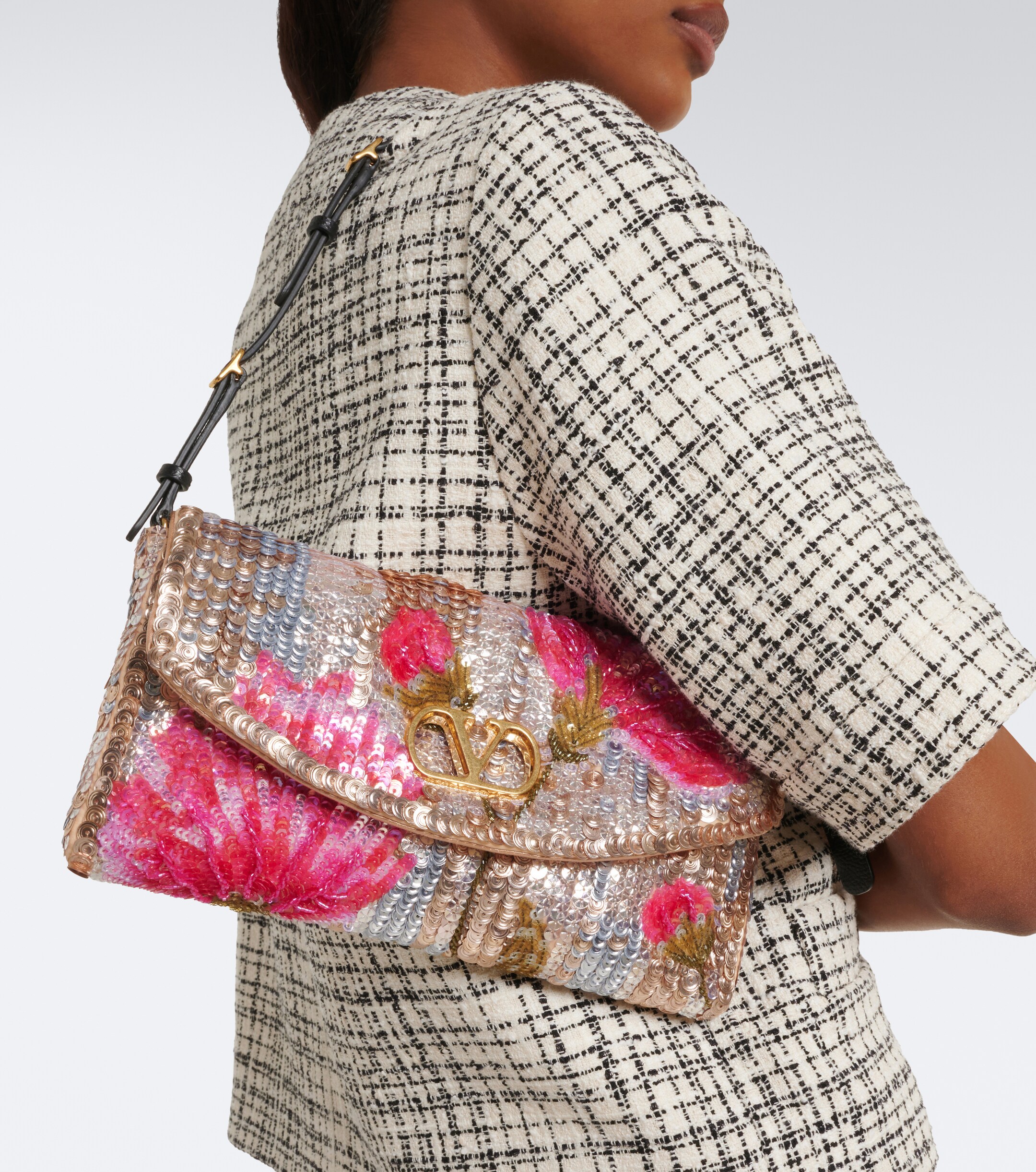 Valentino Garavani DeVain Small floral sequined shoulder bag thumbnail