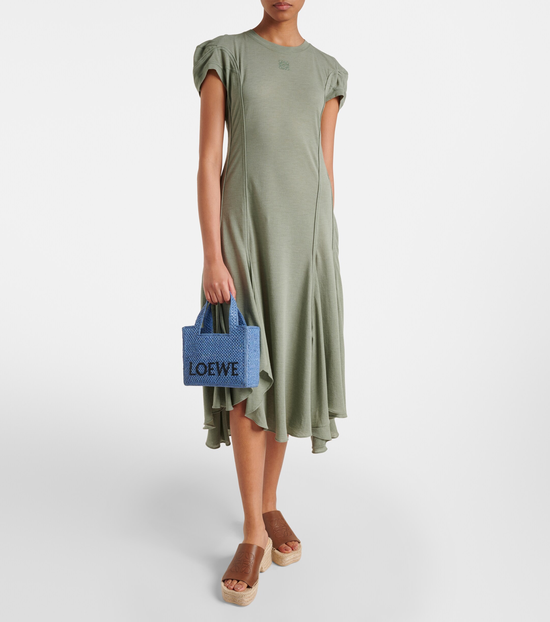 Loewe Paula's Ibiza Mini logo raffia top-handle bag