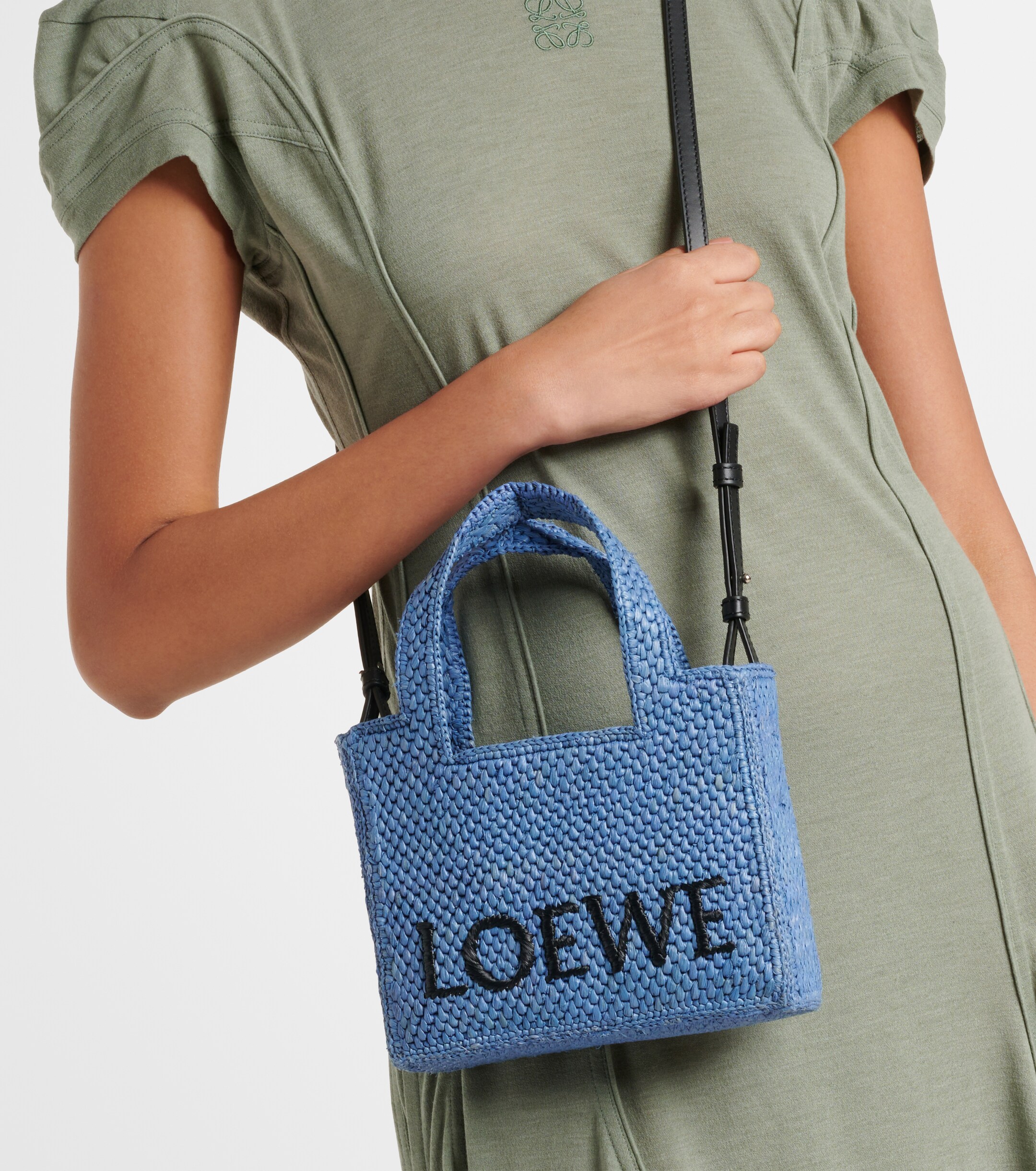 Loewe Paula's Ibiza Mini logo raffia top-handle bag