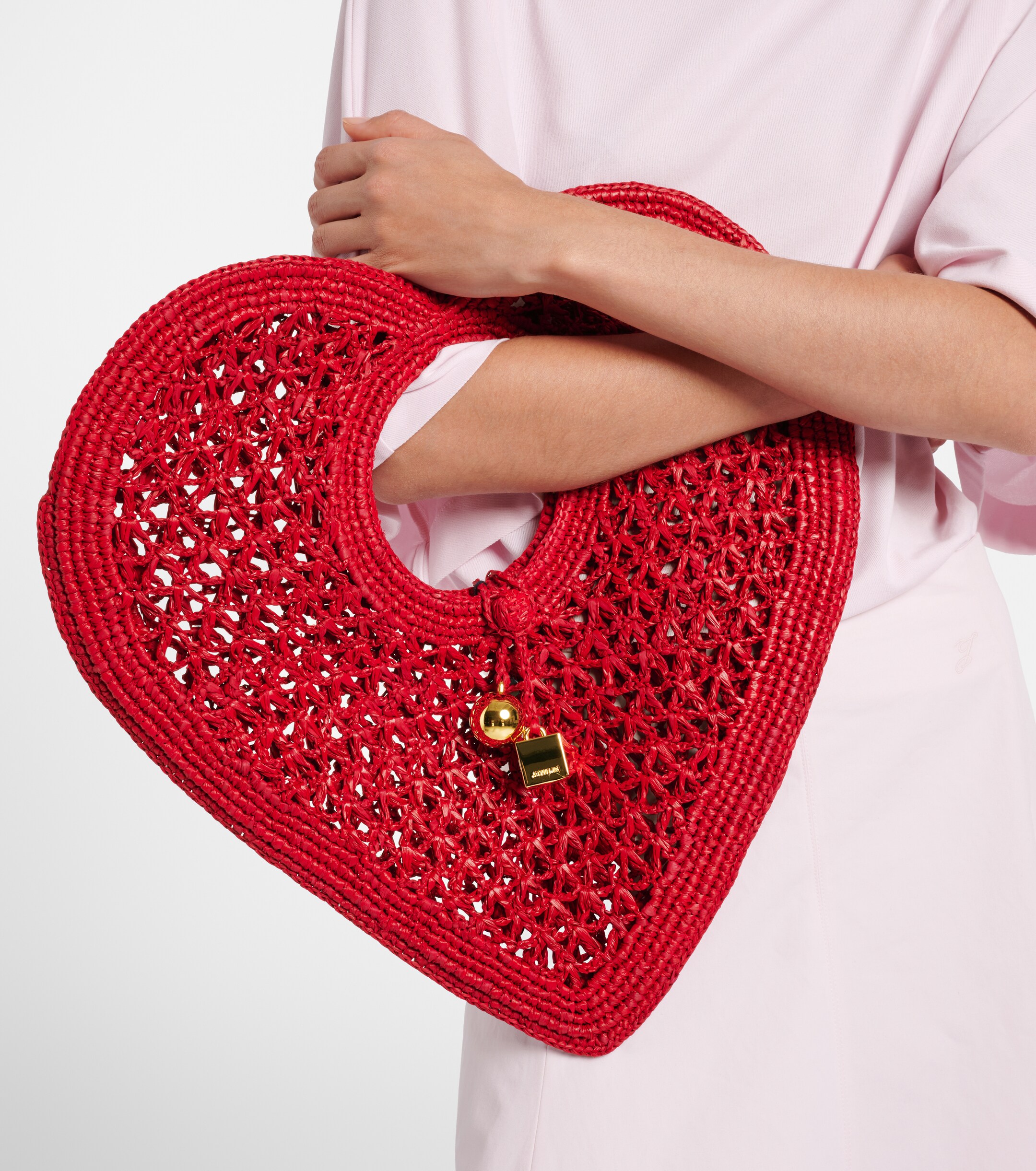 Jacquemus Spiaggia Cœur Small raffia top-handle bag