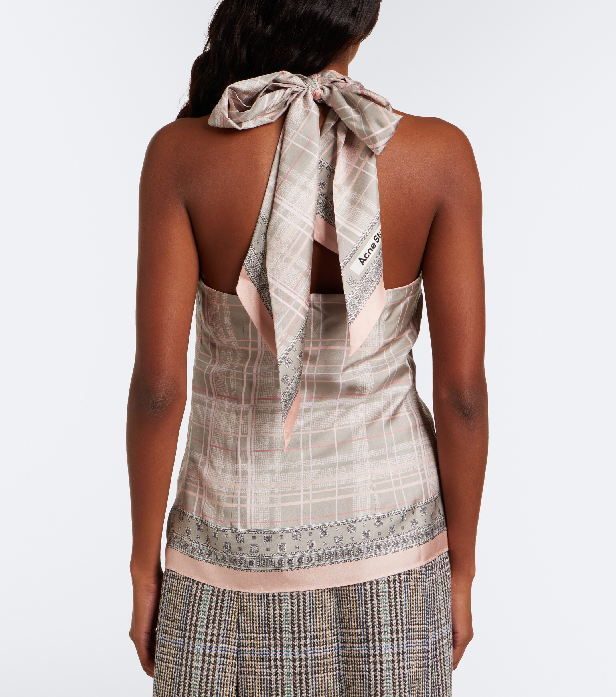 Acne Studios Acne Studios Checked scarf-detail silk top
