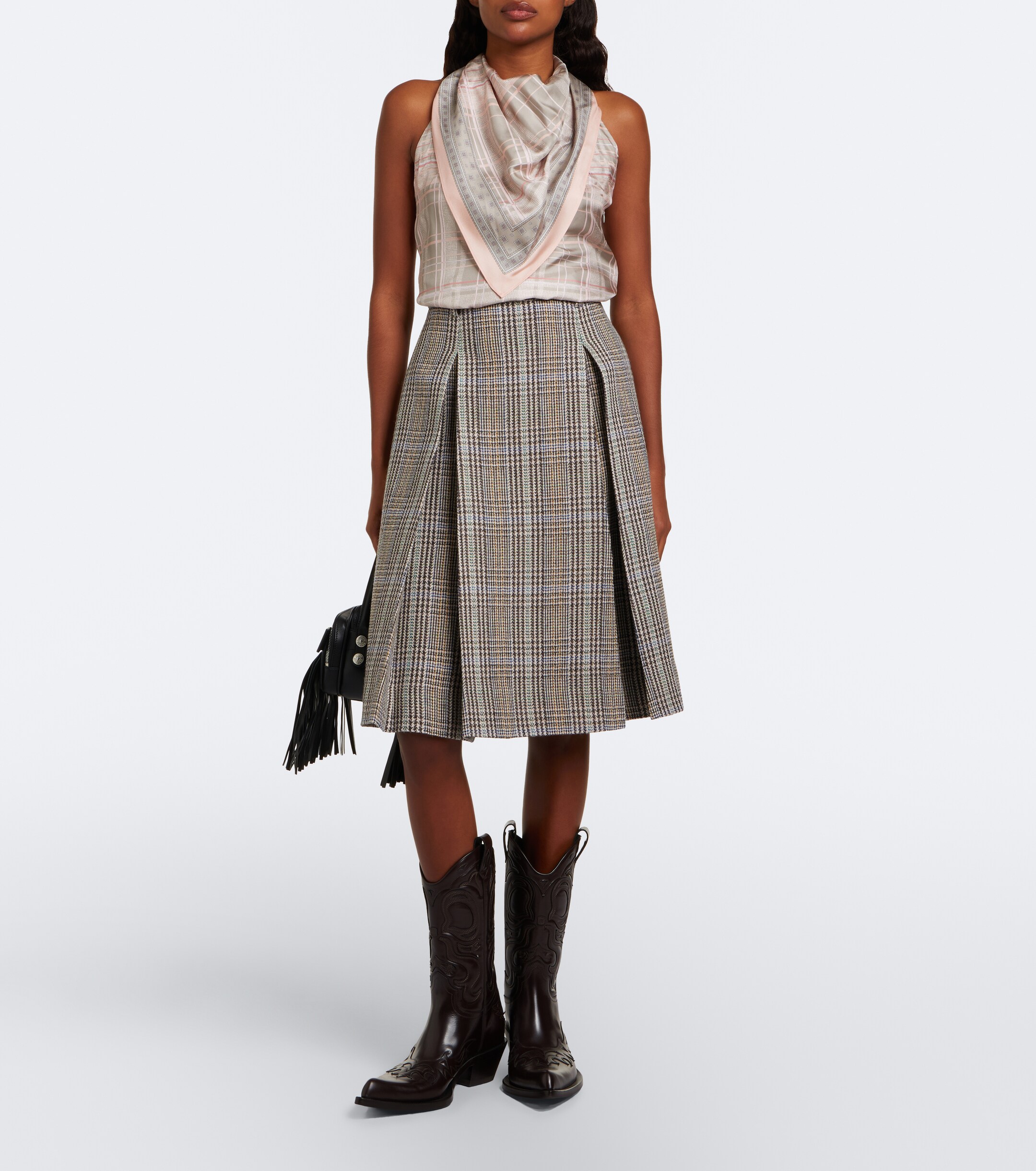 Acne Studios Acne Studios Checked scarf-detail silk top