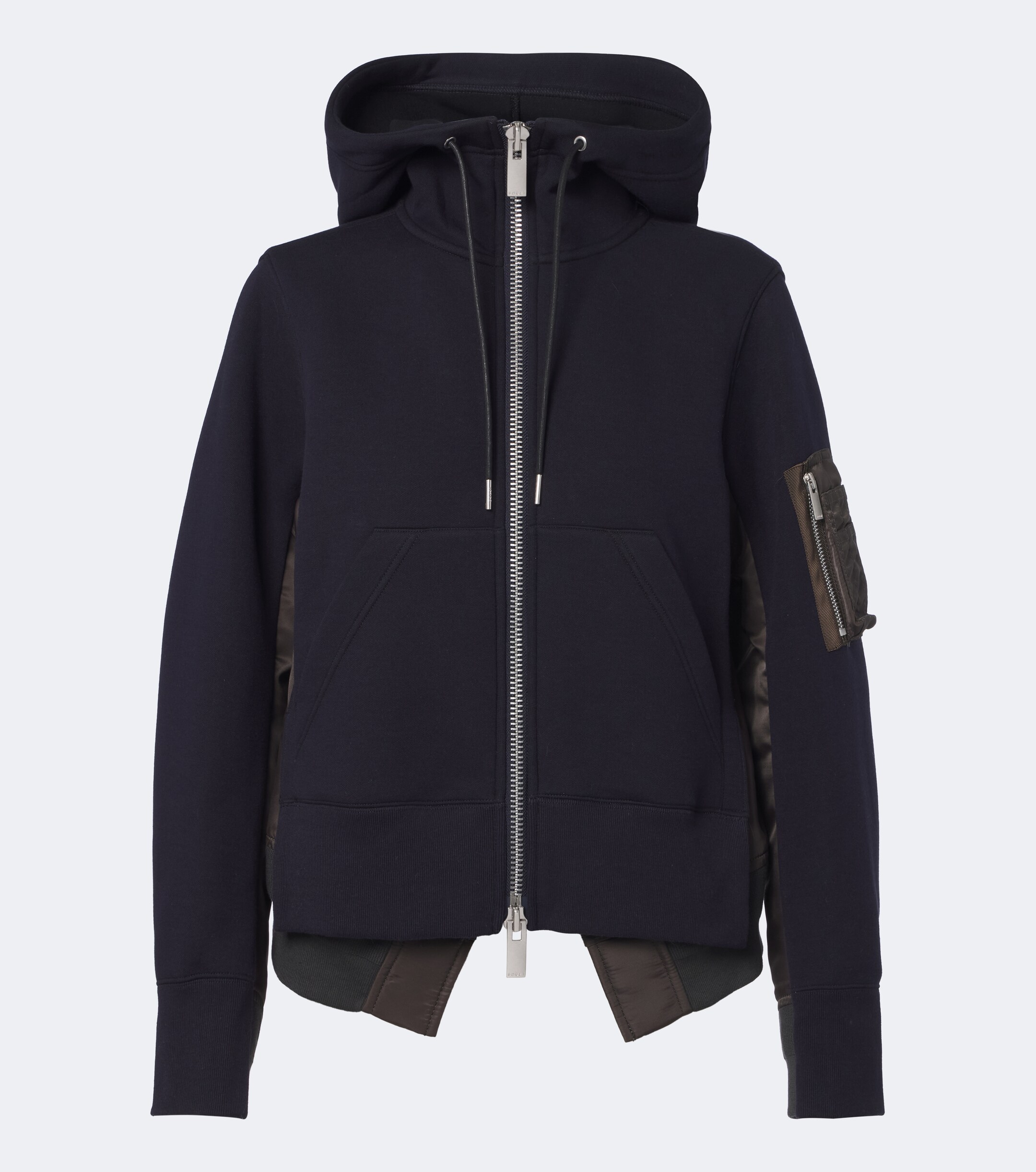 Sacai Sacai Paneled cotton-blend zip-up hoodie