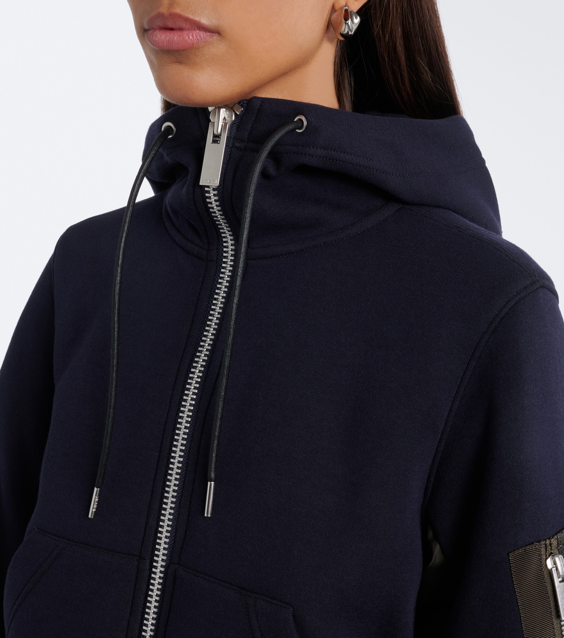 Sacai Sacai Paneled cotton-blend zip-up hoodie