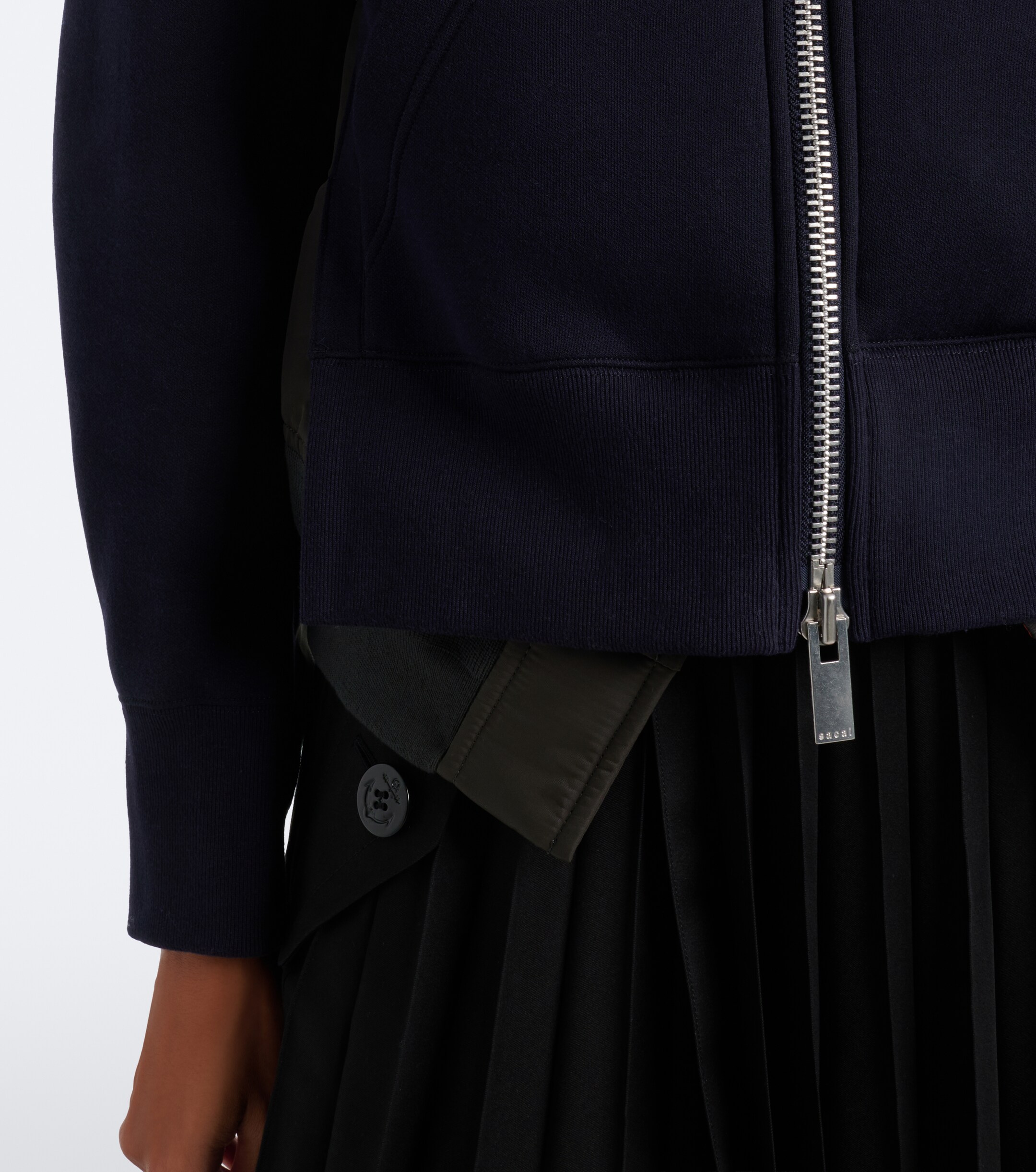 Sacai Sacai Paneled cotton-blend zip-up hoodie