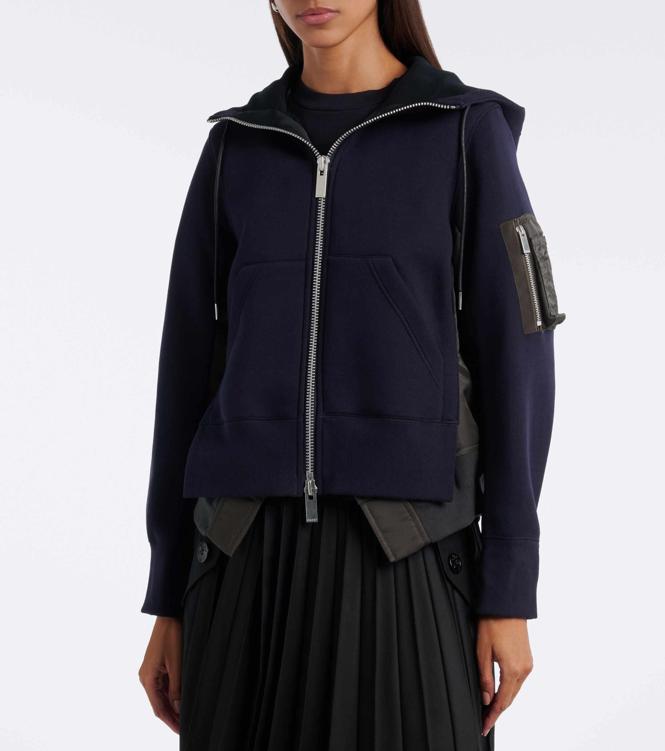 Sacai Sacai Paneled cotton-blend zip-up hoodie
