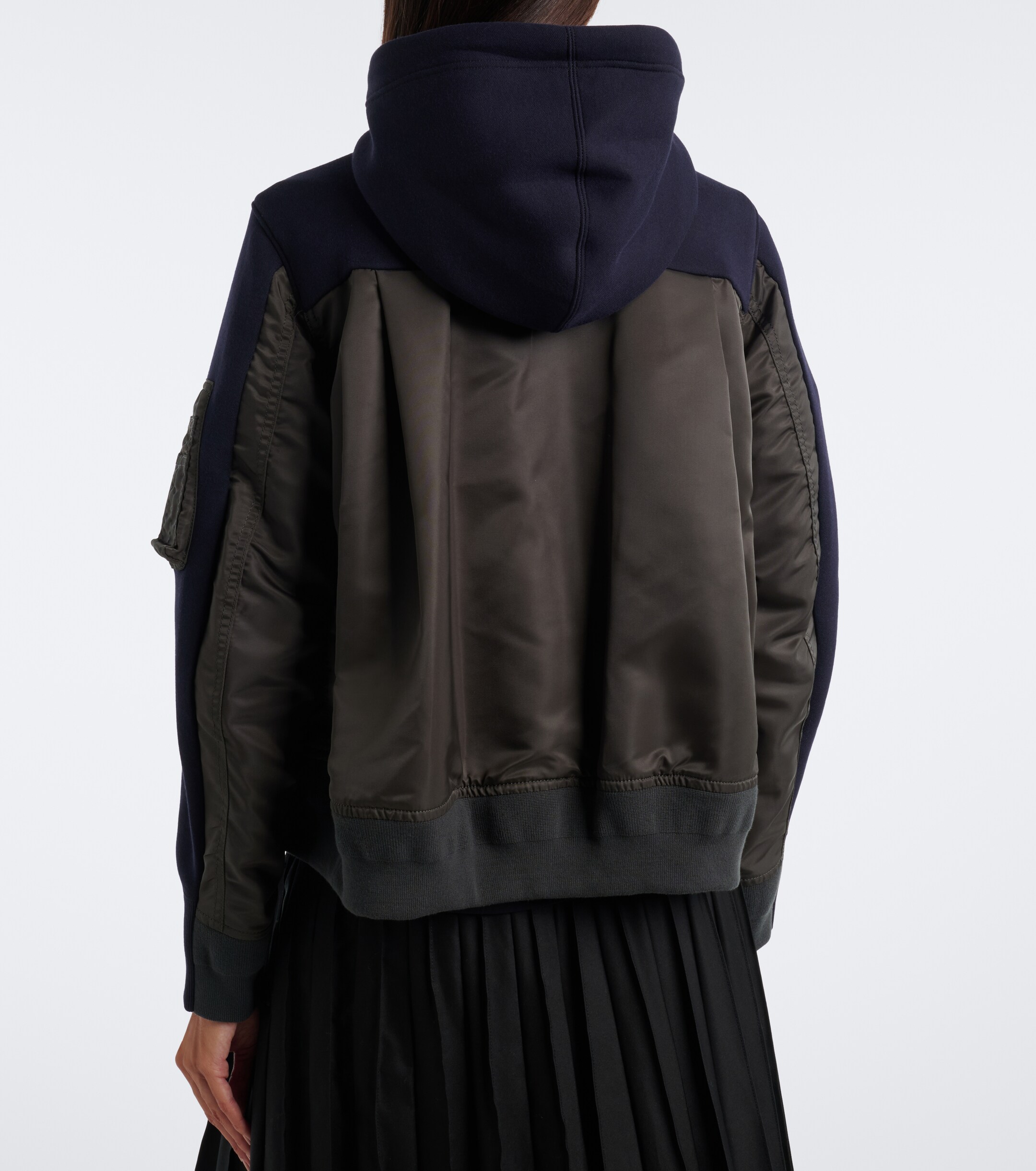 Sacai Sacai Paneled cotton-blend zip-up hoodie