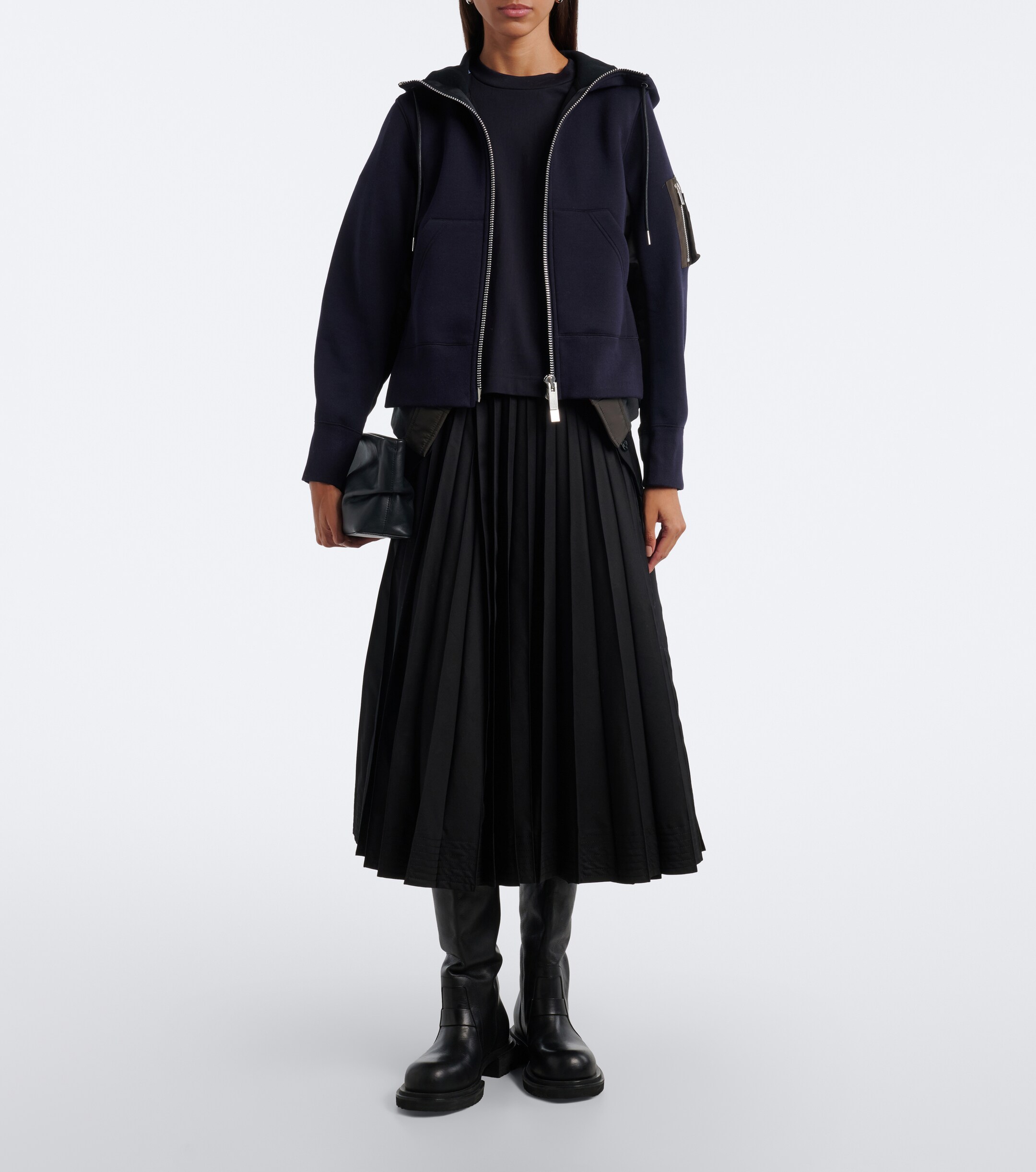 Sacai Sacai Paneled cotton-blend zip-up hoodie
