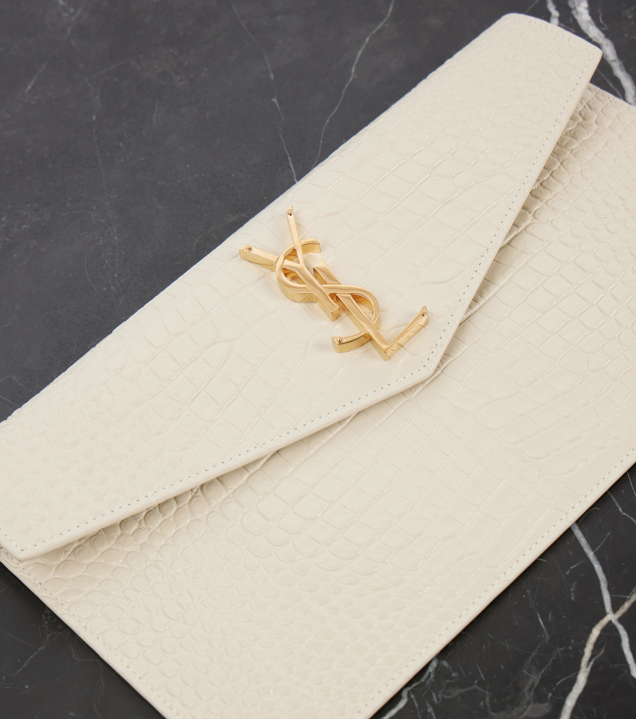 Saint Laurent Uptown croc-effect leather clutch