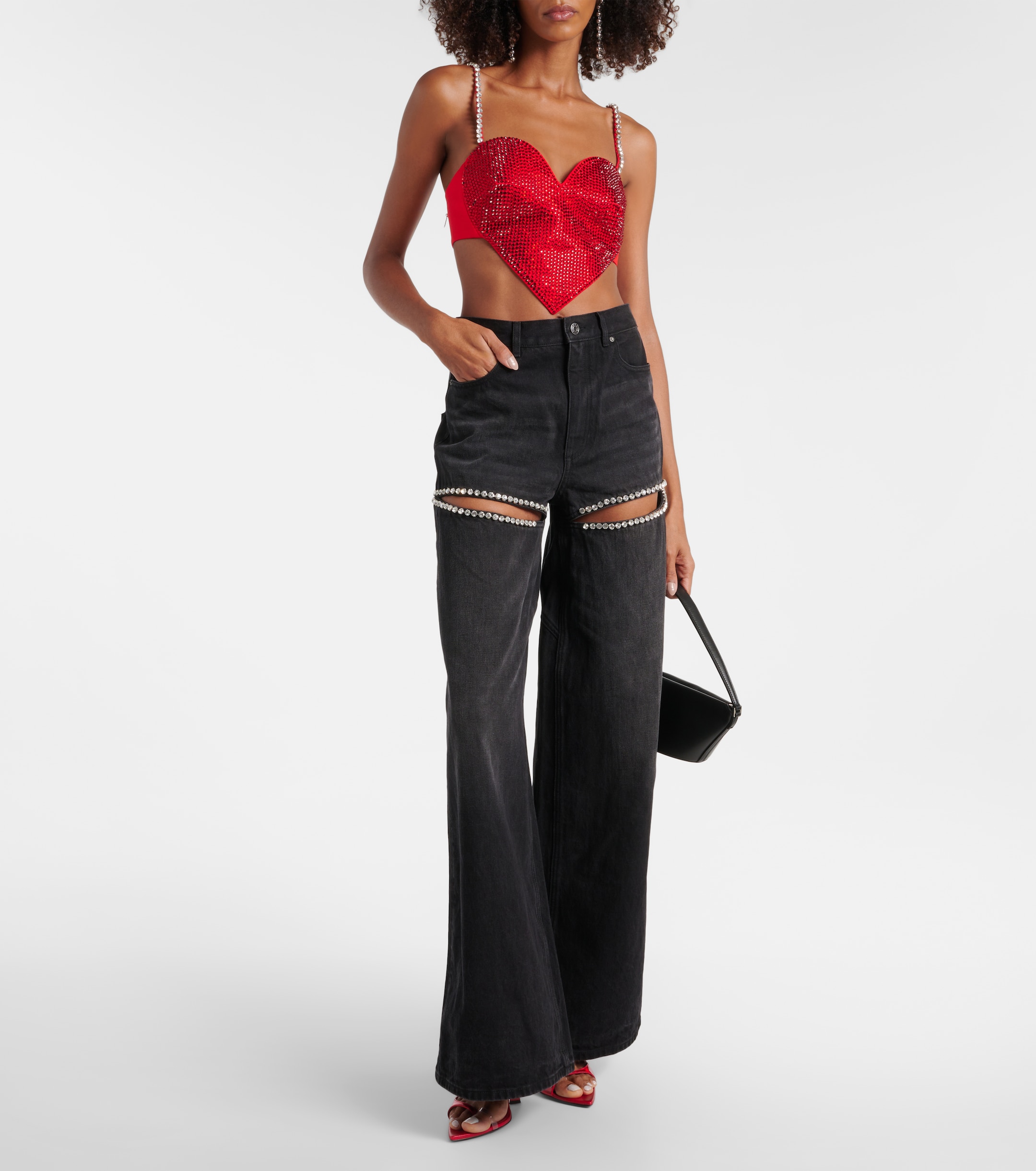 Area Crystal-embellished wide-leg jeans