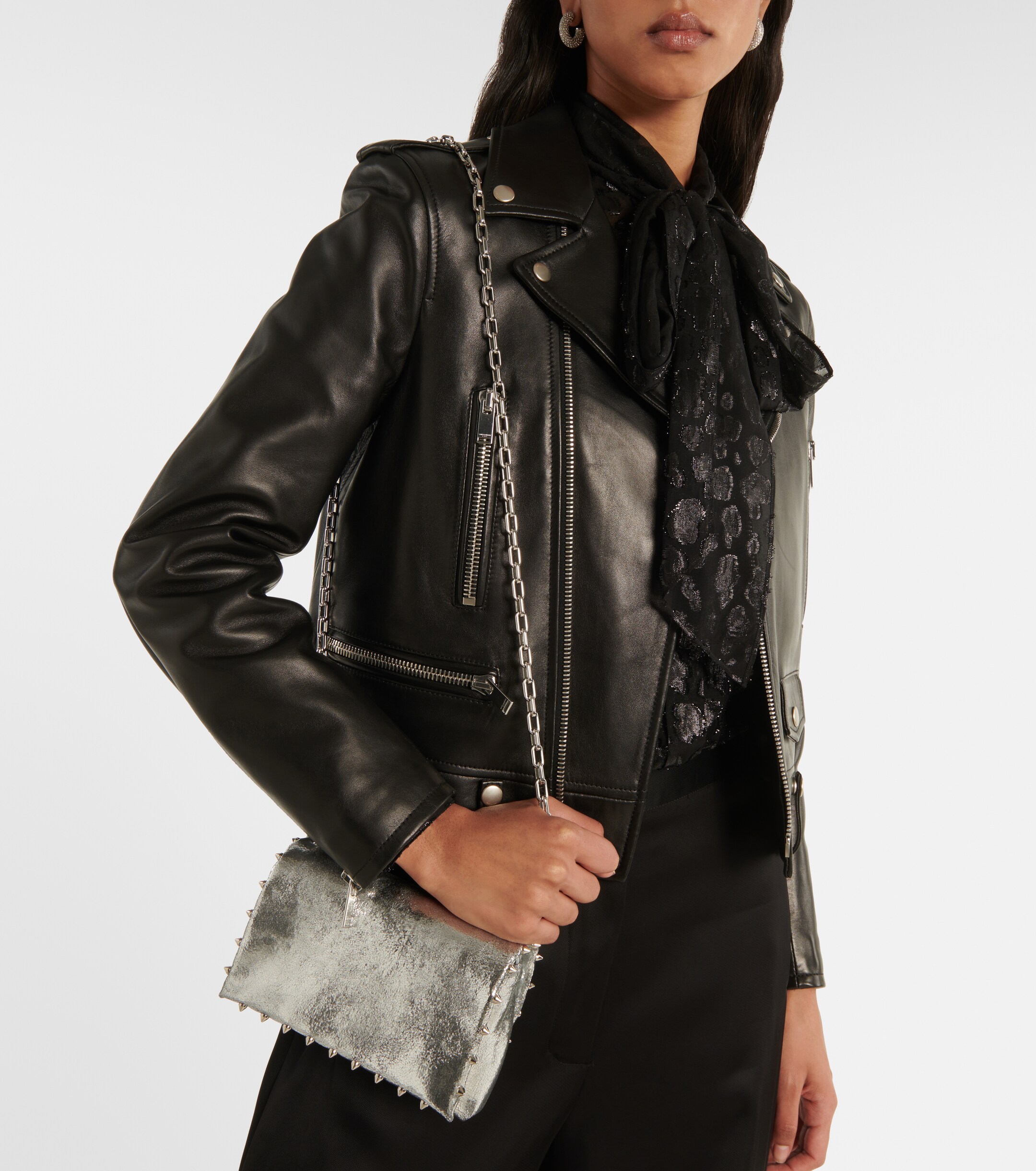 CHRISTIAN LOUBOUTIN Spiked metallic leather crossbody bag