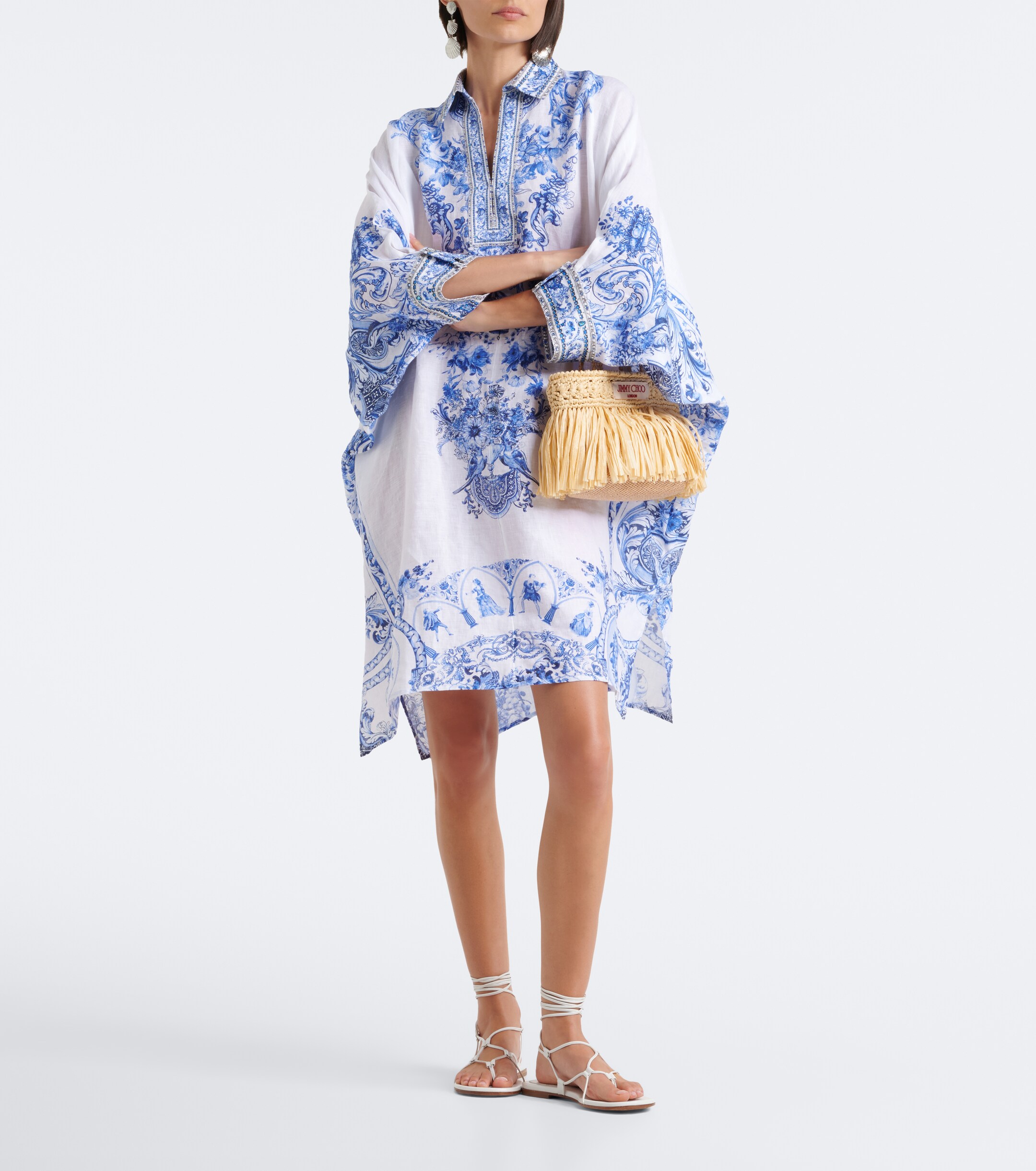 Camilla Camilla Floral crystal-embellished linen kaftan