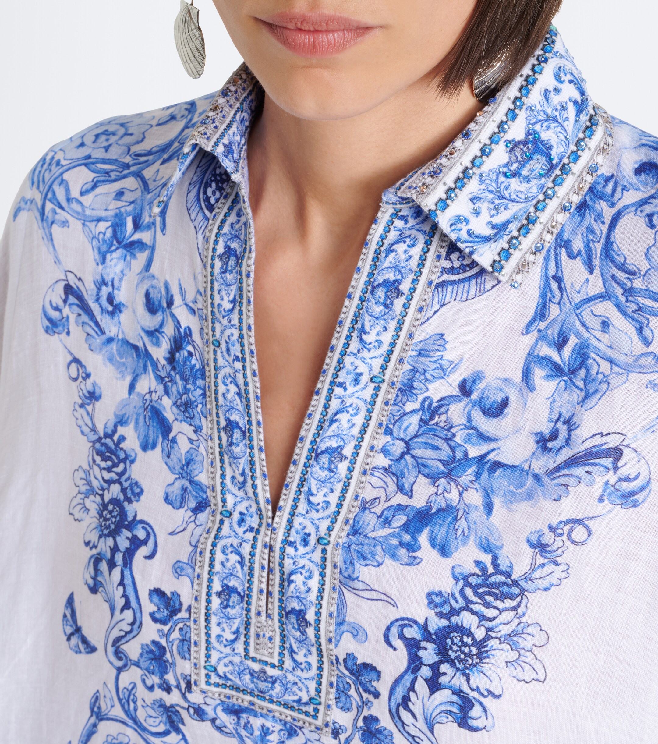 Camilla Camilla Floral crystal-embellished linen kaftan