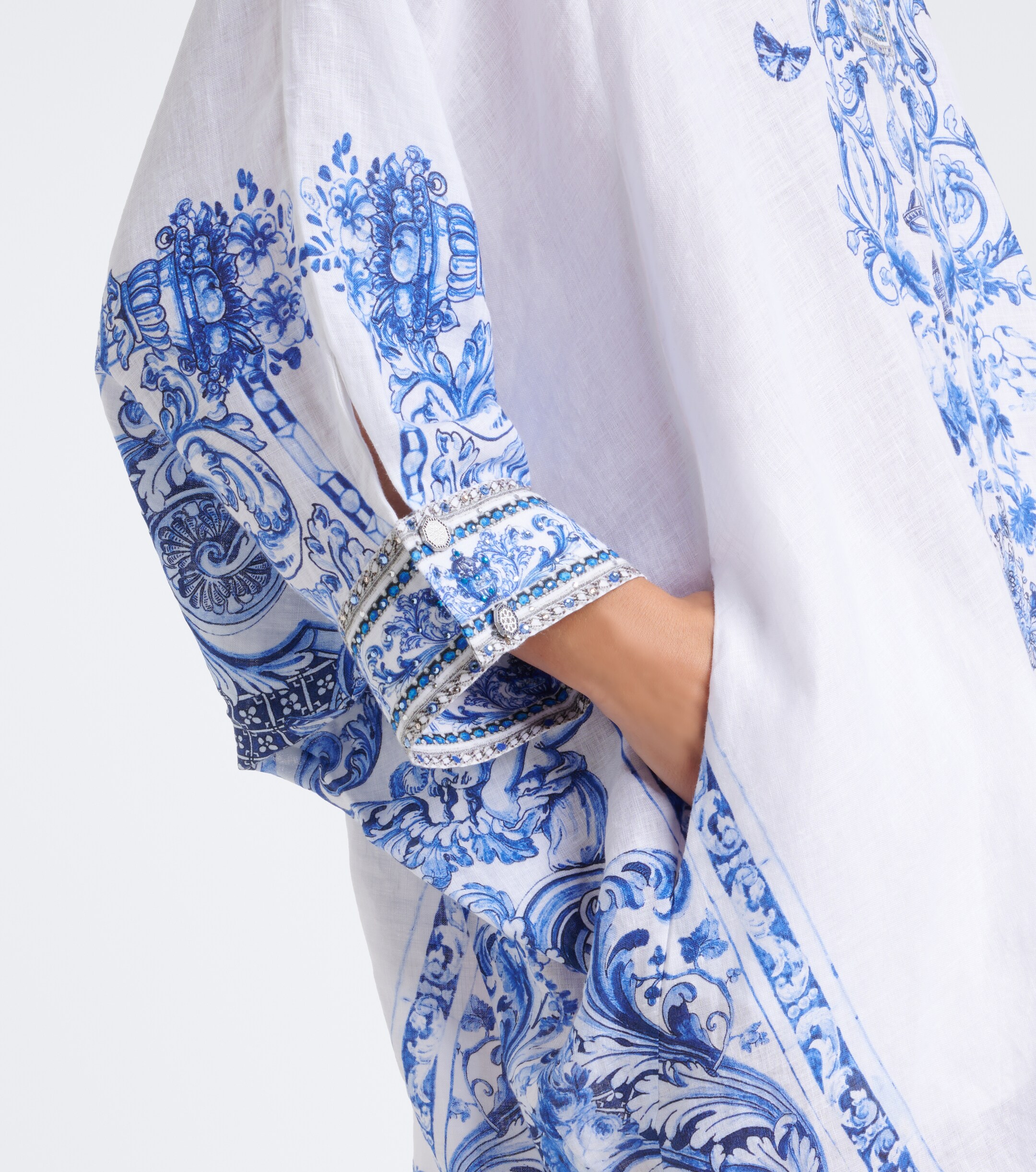 Camilla Camilla Floral crystal-embellished linen kaftan