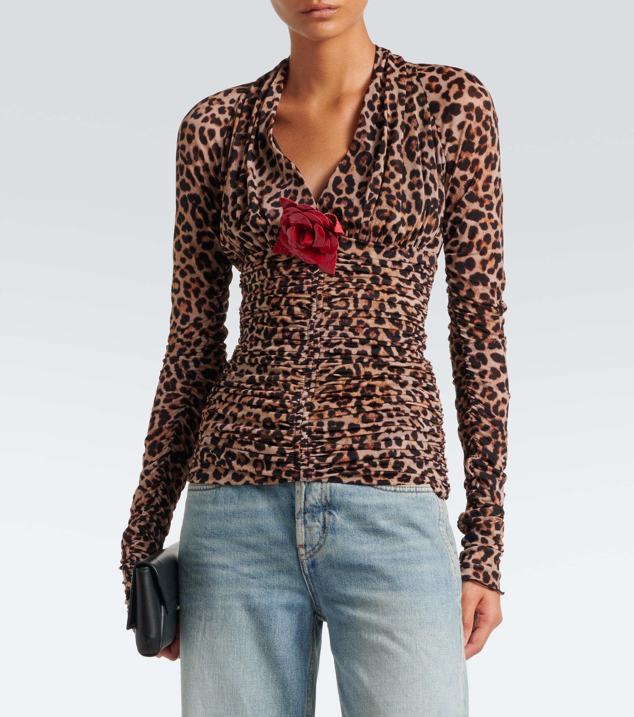 Blumarine Blumarine Floral-appliqué leopard-print jersey top