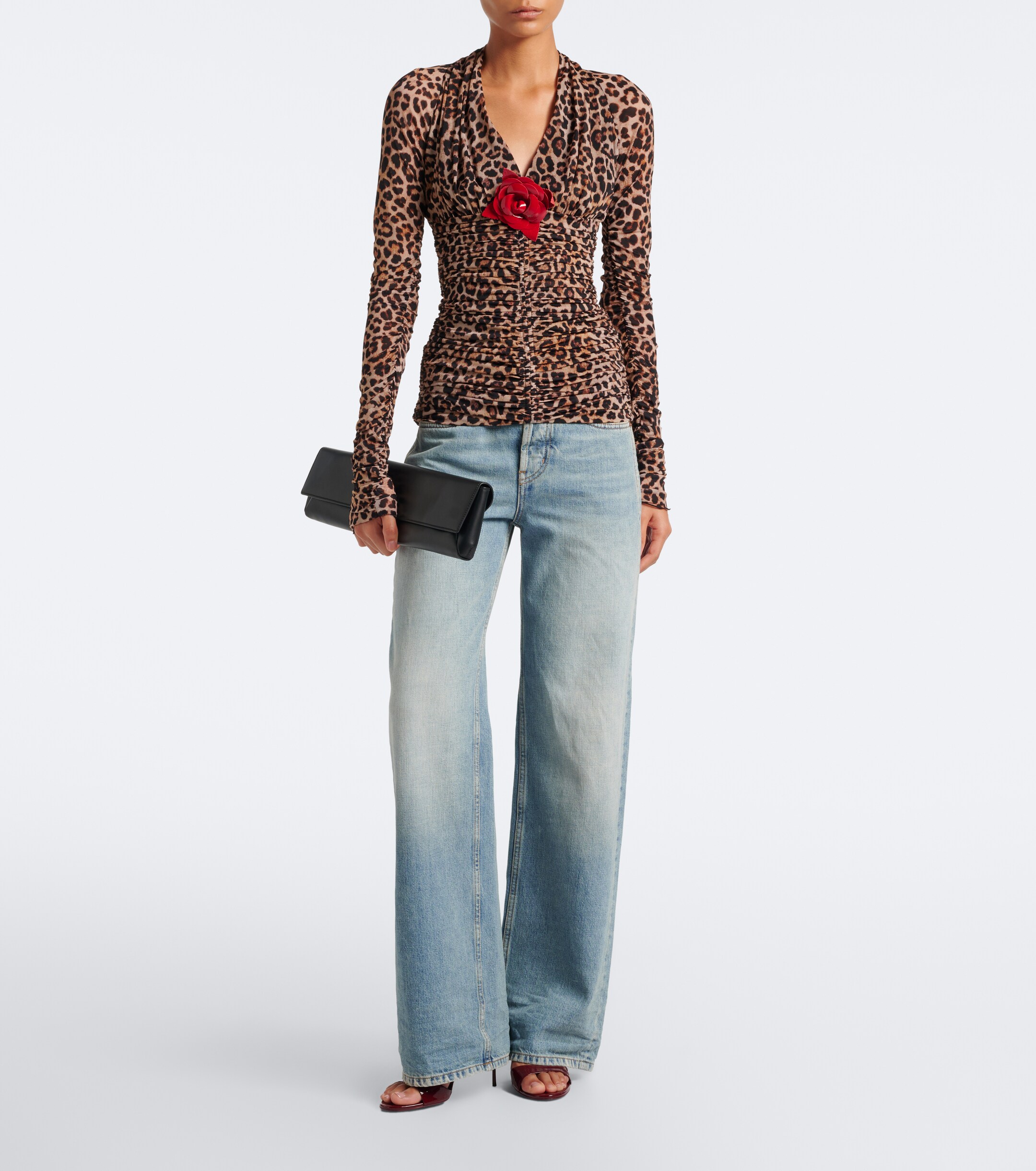 Blumarine Blumarine Floral-appliqué leopard-print jersey top
