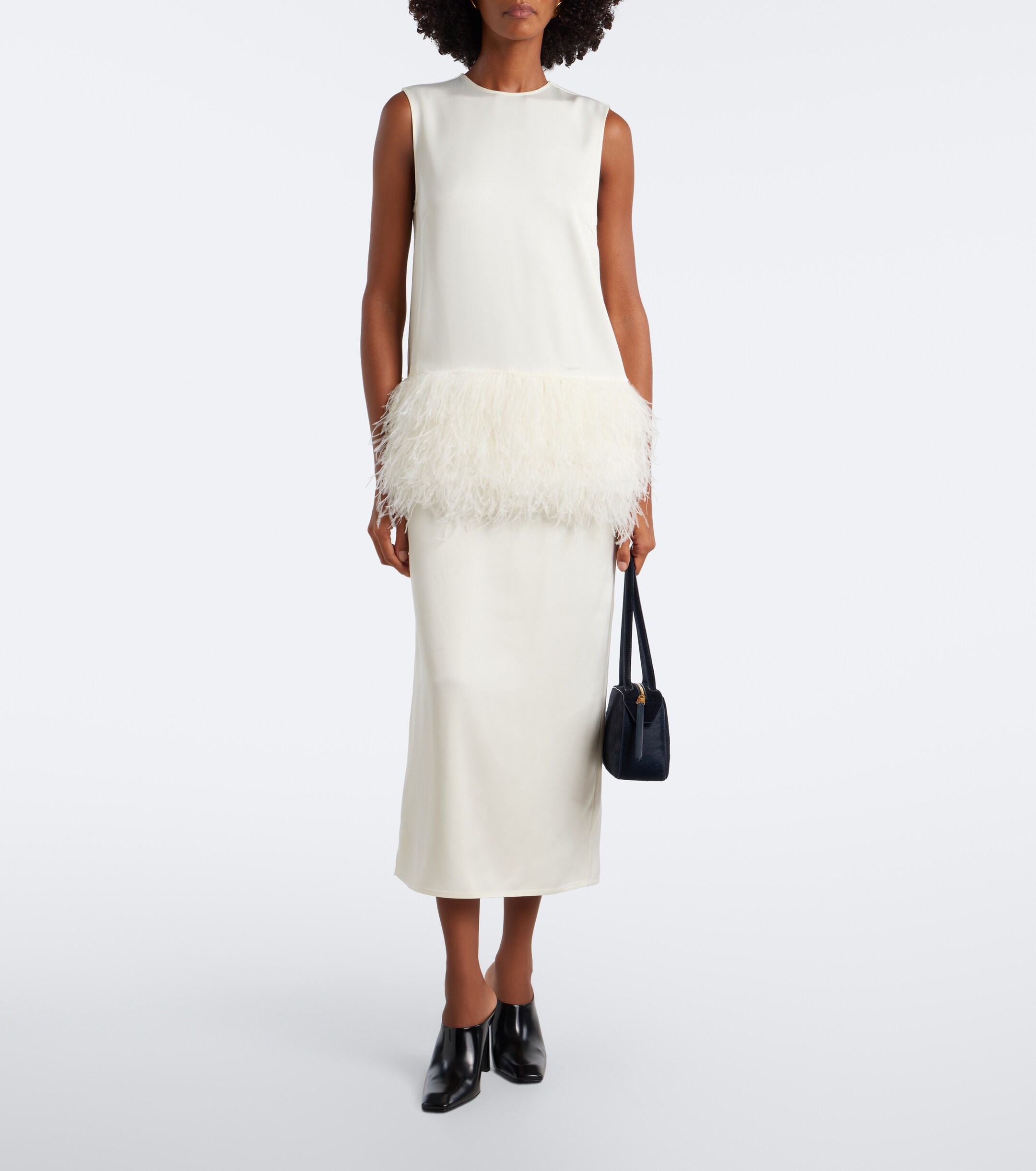 LOULOU DE SAISON Loulou de Saison Sonia feather-trimmed midi dress