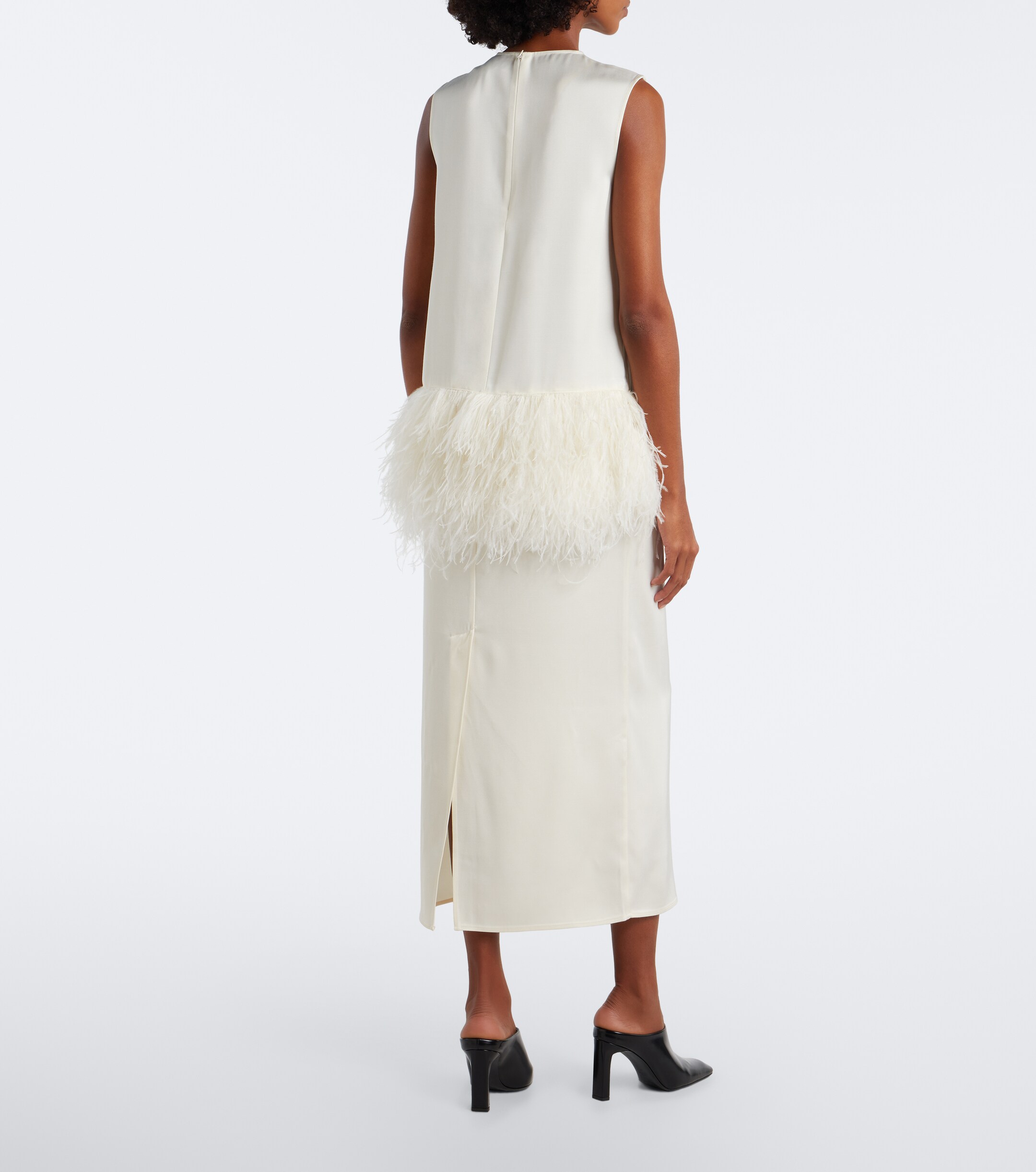 LOULOU DE SAISON Loulou de Saison Sonia feather-trimmed midi dress
