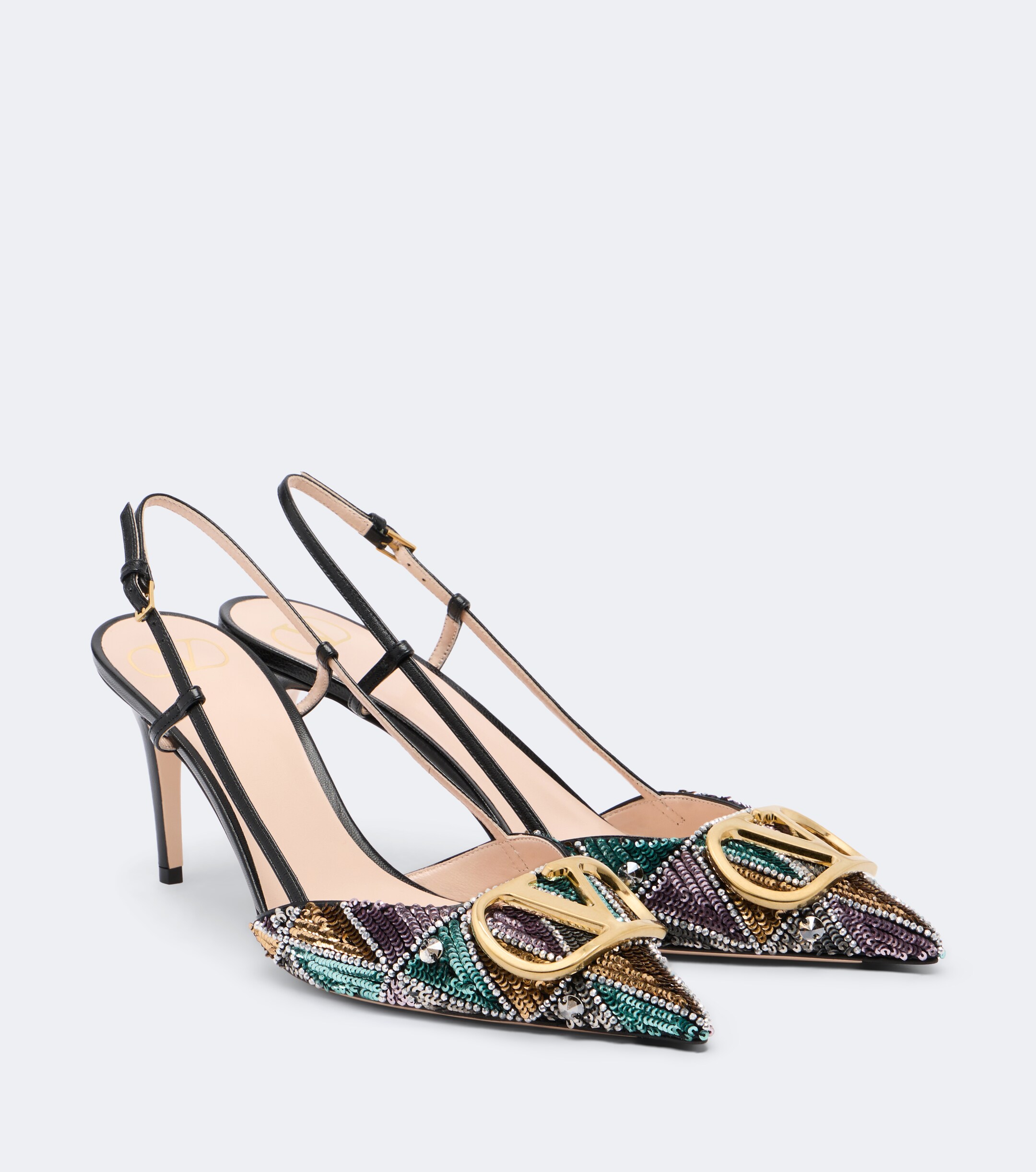 Valentino Garavani Valentino Garavani VLogo sequined leather slingback pumps