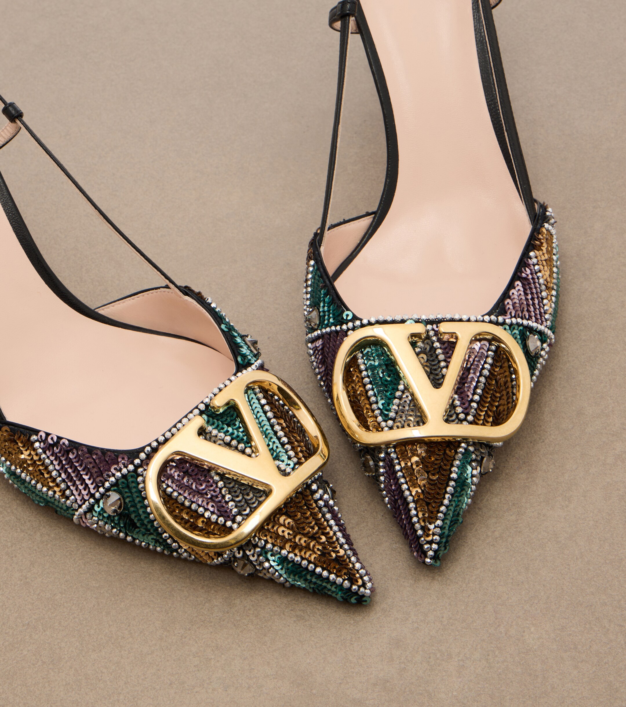Valentino Garavani Valentino Garavani VLogo sequined leather slingback pumps